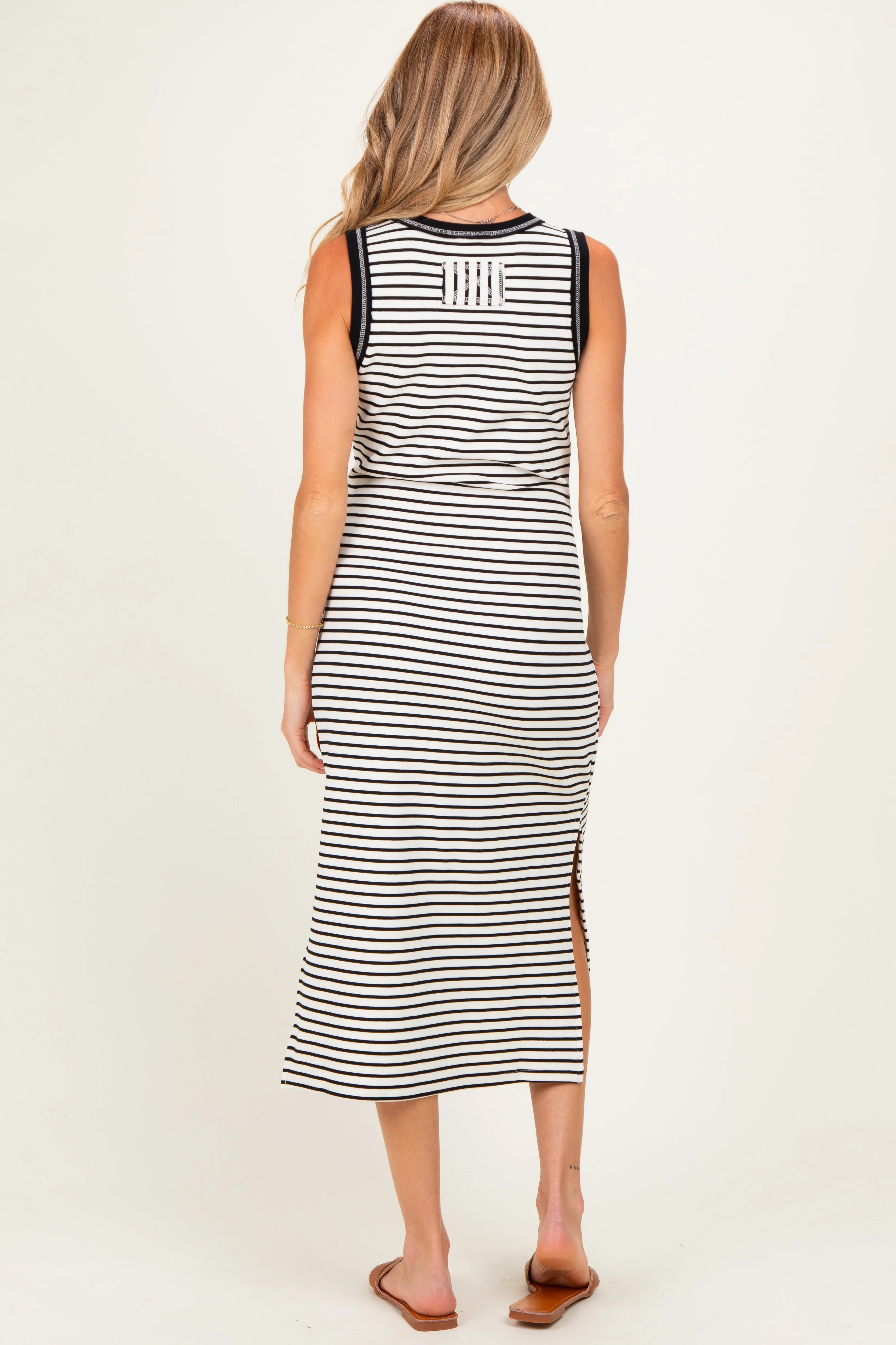 Black Striped Solid Trim Sleeveless Maternity Midi Dress sold by Pinkblush product image thumbnail 3