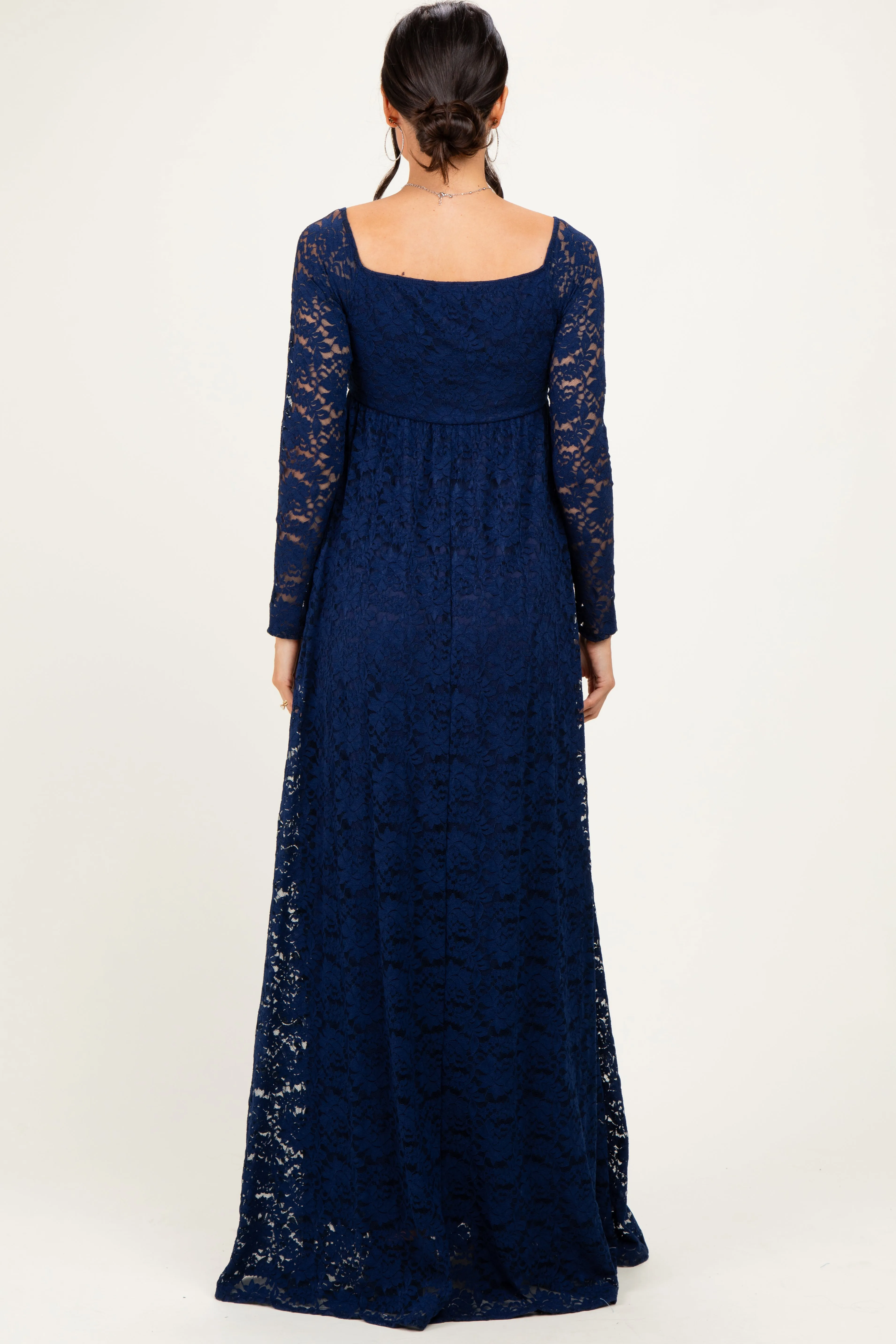 Navy Floral Lace Long Sleeve Off Shoulder Maxi Dress sold by Pinkblush product image thumbnail 4