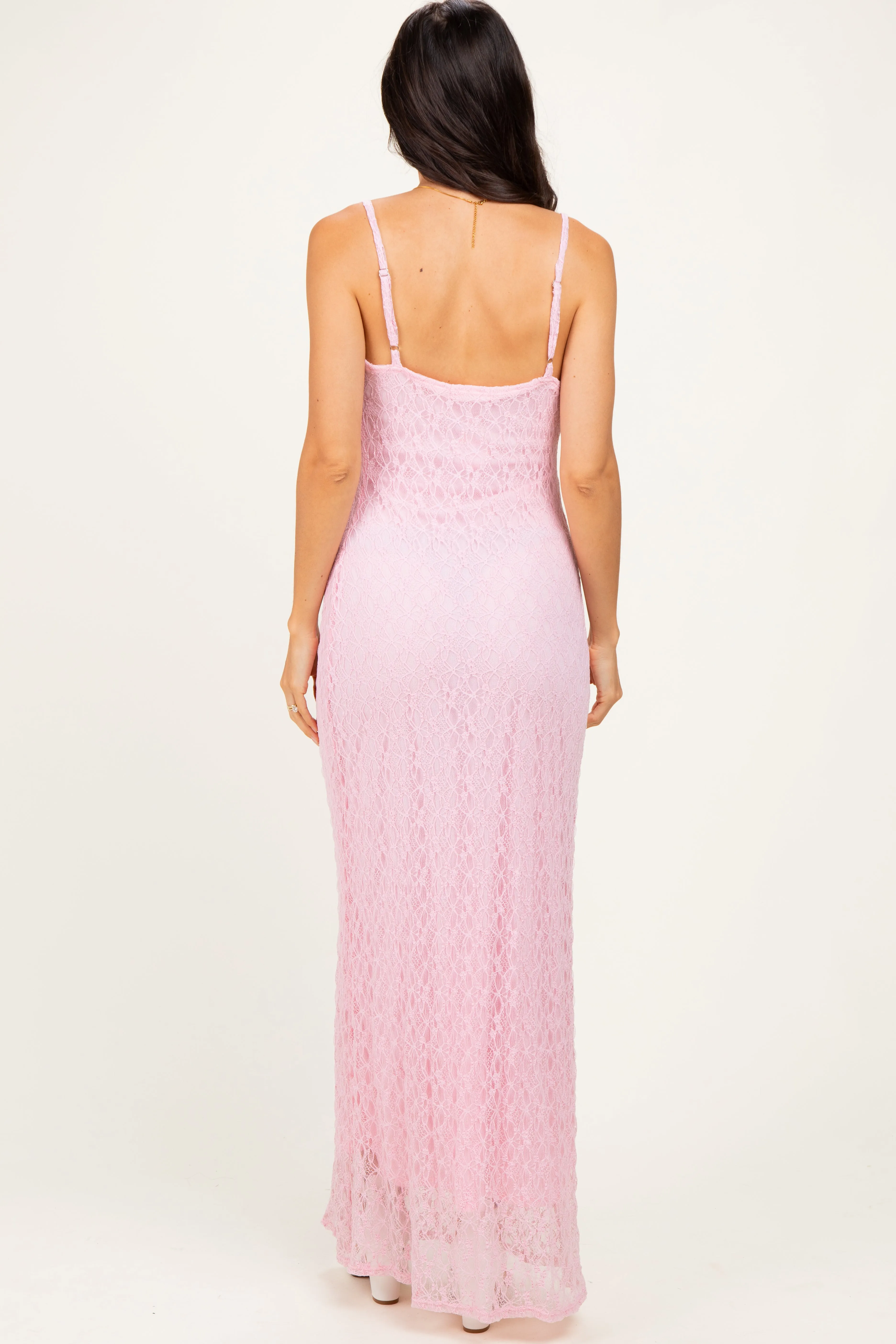 Pink Sleeveless Lace Square Neck Maxi Dress sold by Pinkblush product image thumbnail 4
