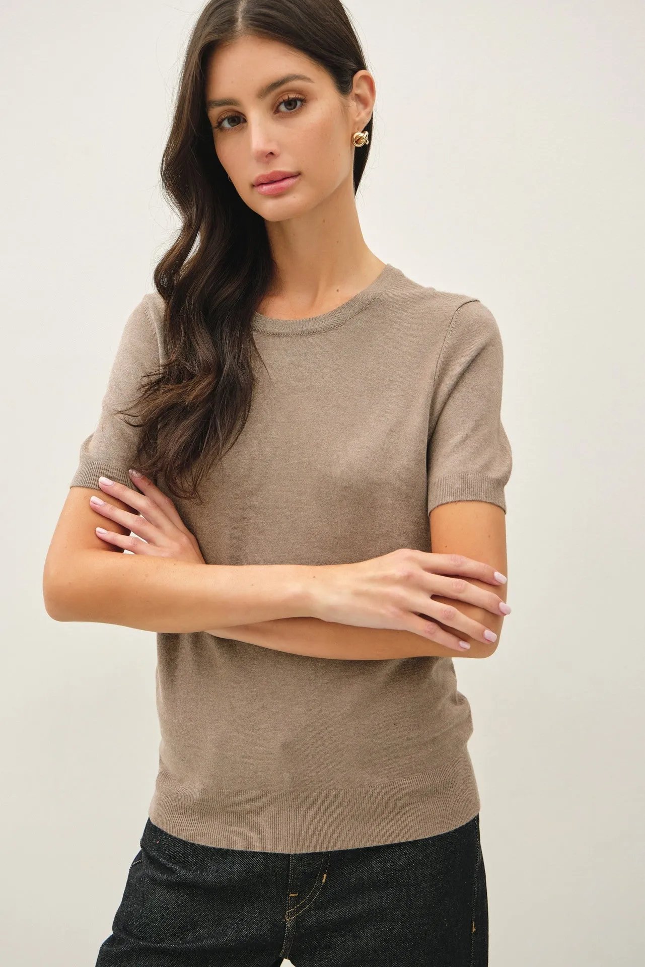 Heather Mocha Basic Short Sleeve Maternity Sweater Top sold by Pinkblush product image thumbnail 5