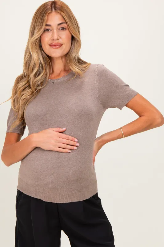 Heather Mocha Basic Short Sleeve Maternity Sweater Top made by BE COOL