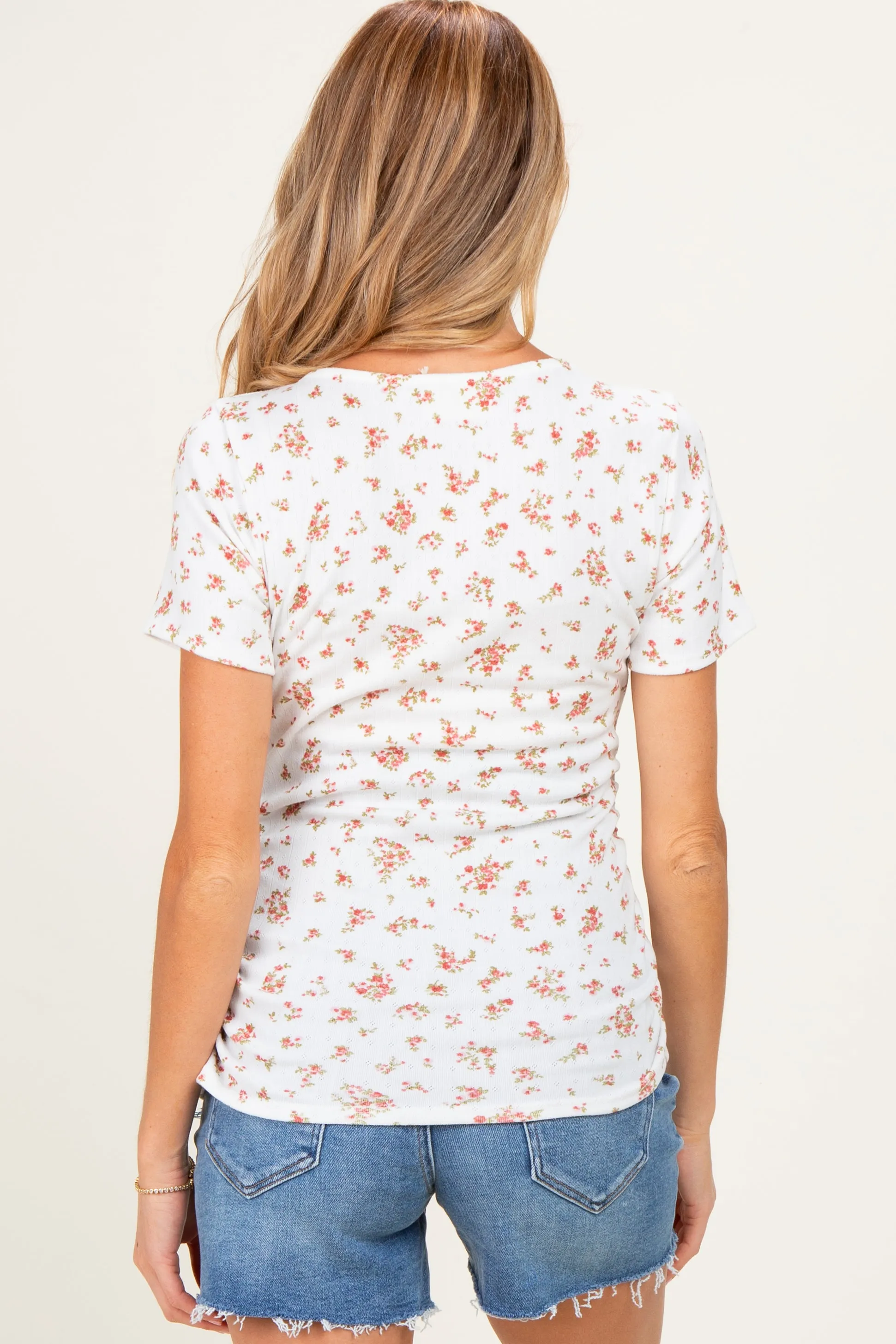 Red Pointelle Ruching Short Sleeve Maternity Top sold by Pinkblush product image thumbnail 4