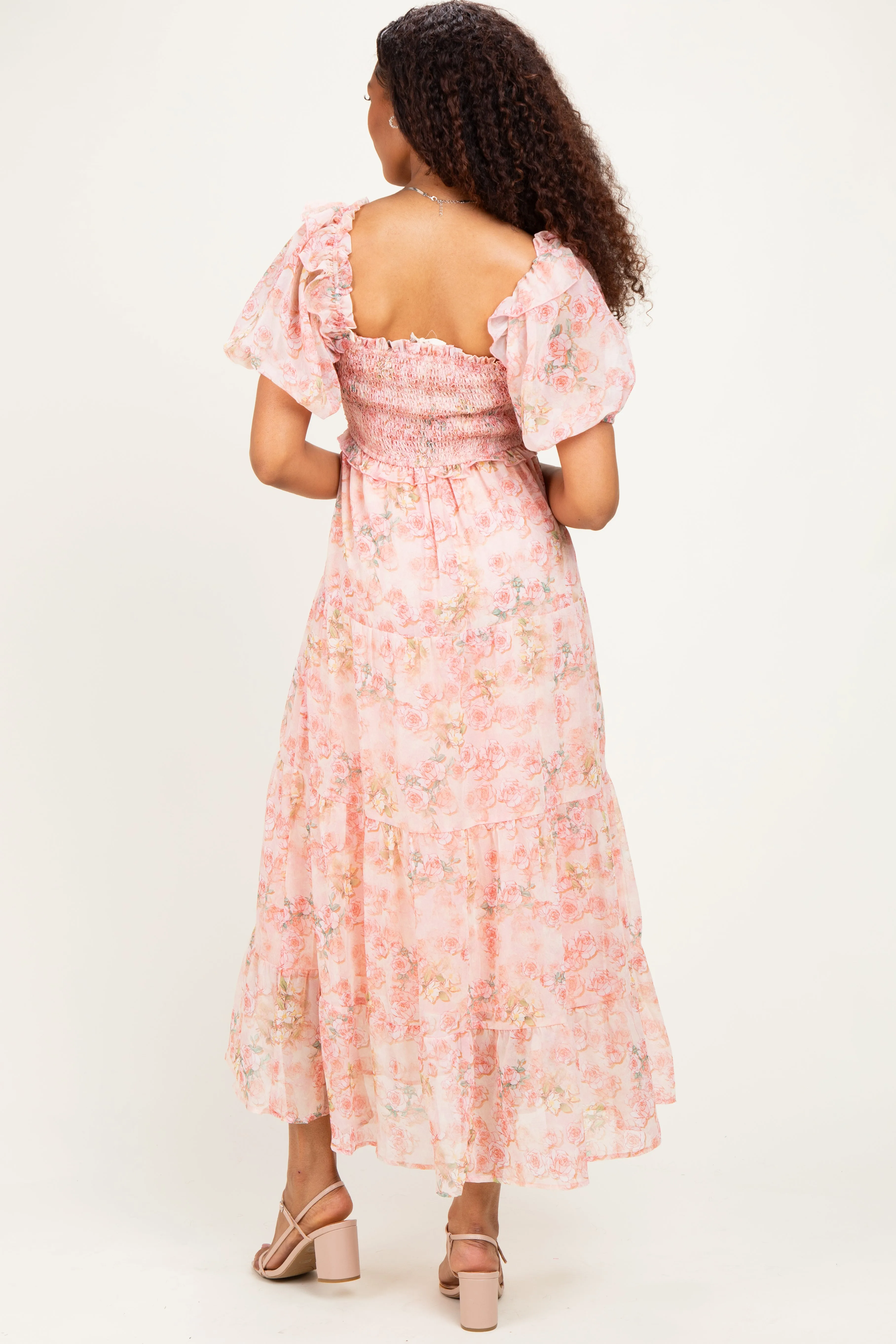 Pink Floral Chiffon Smocked Maxi Dress sold by Pinkblush product image thumbnail 3