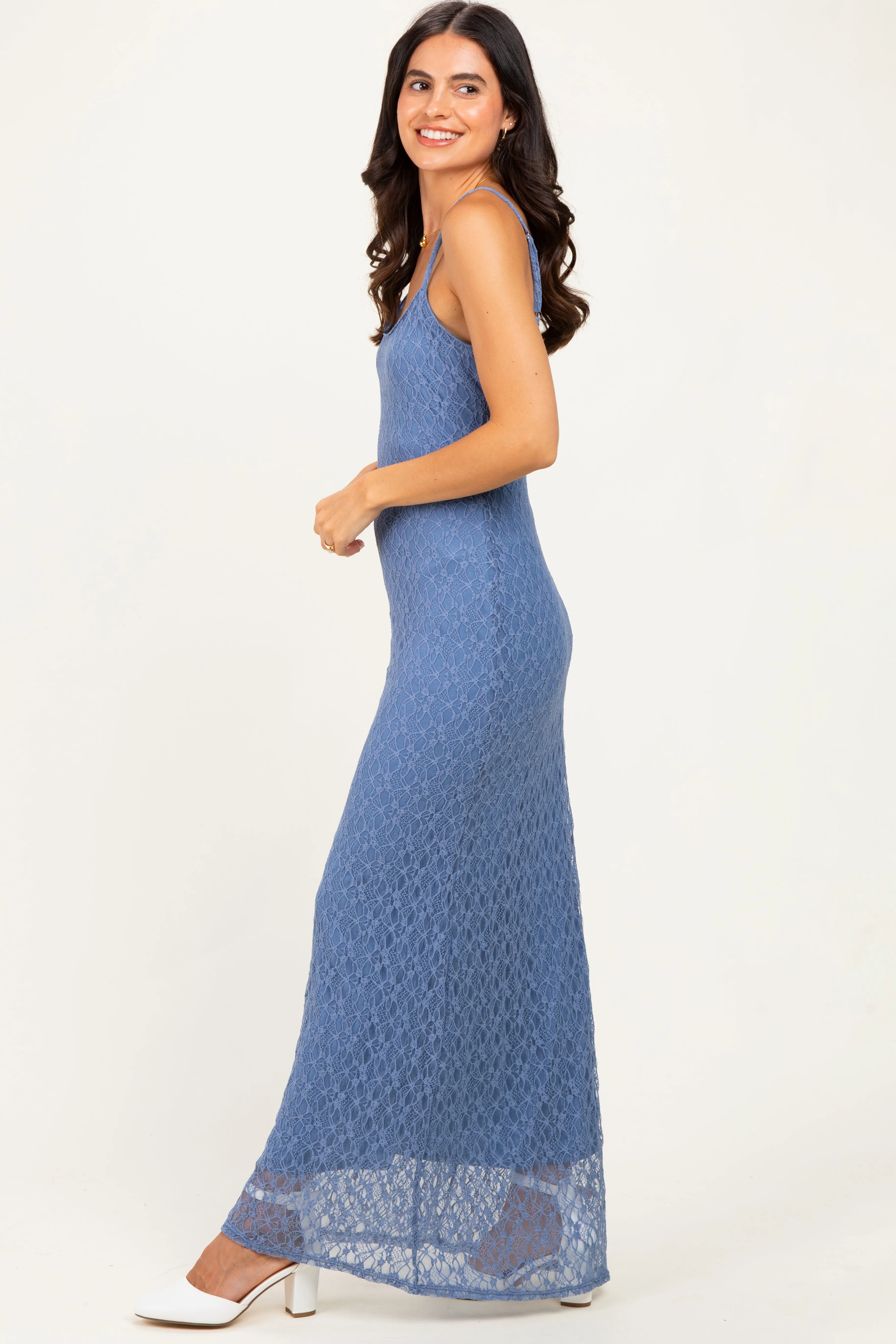 Blue Sleeveless Lace Square Neck Maxi Dress sold by Pinkblush product image thumbnail 3