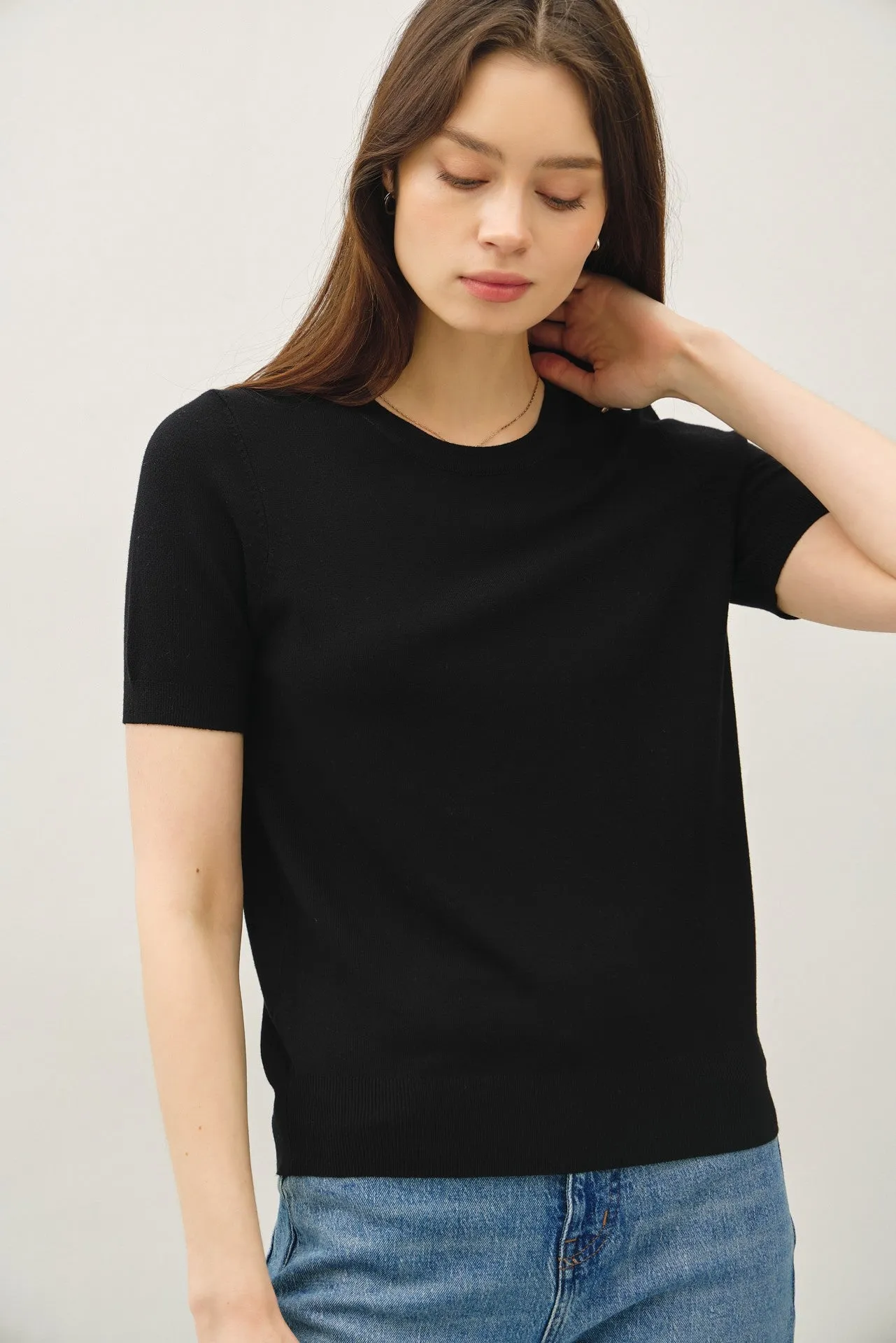 Black Basic Short Sleeve Maternity Sweater Top sold by Pinkblush product image thumbnail 5