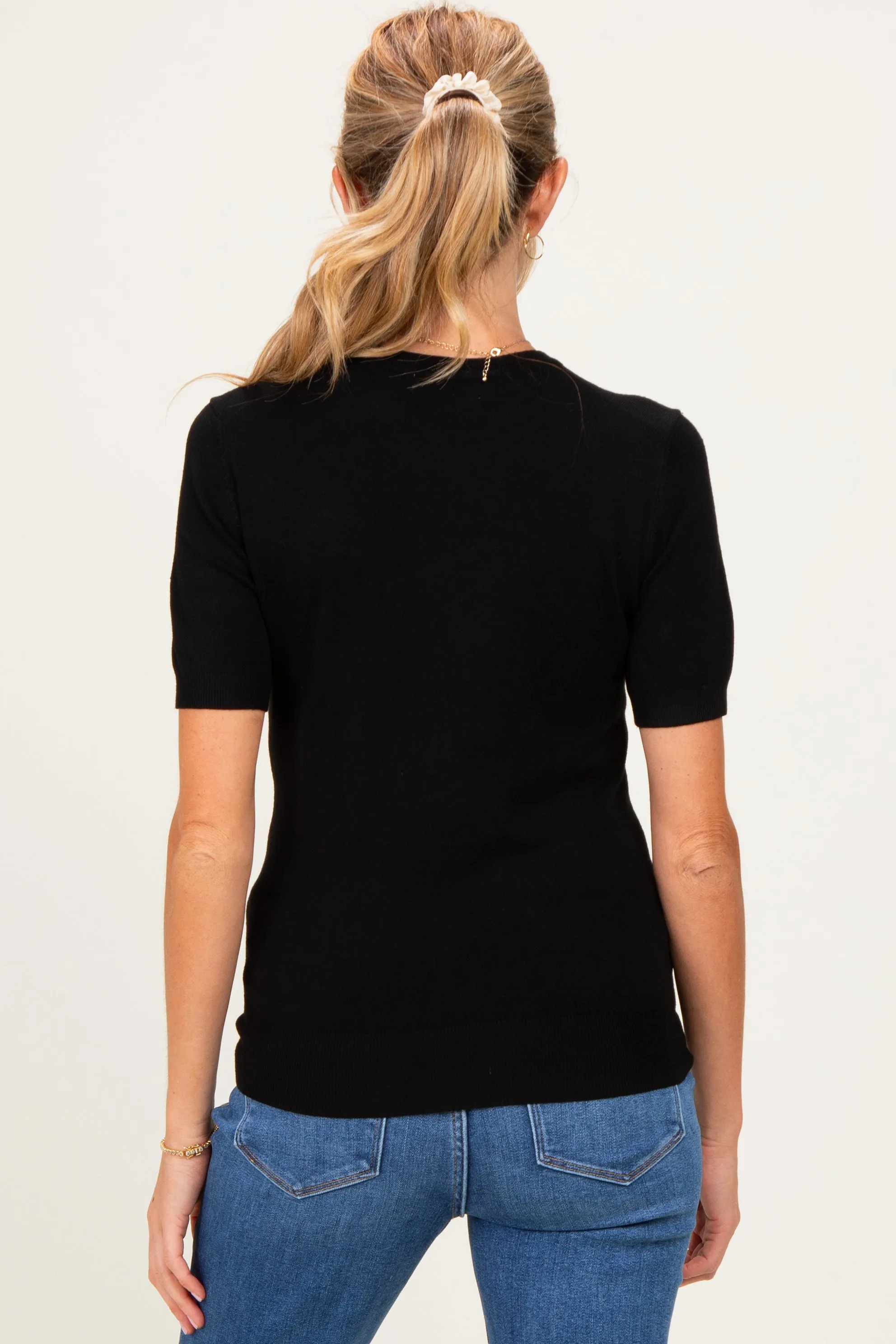 Black Basic Short Sleeve Maternity Sweater Top sold by Pinkblush product image thumbnail 4