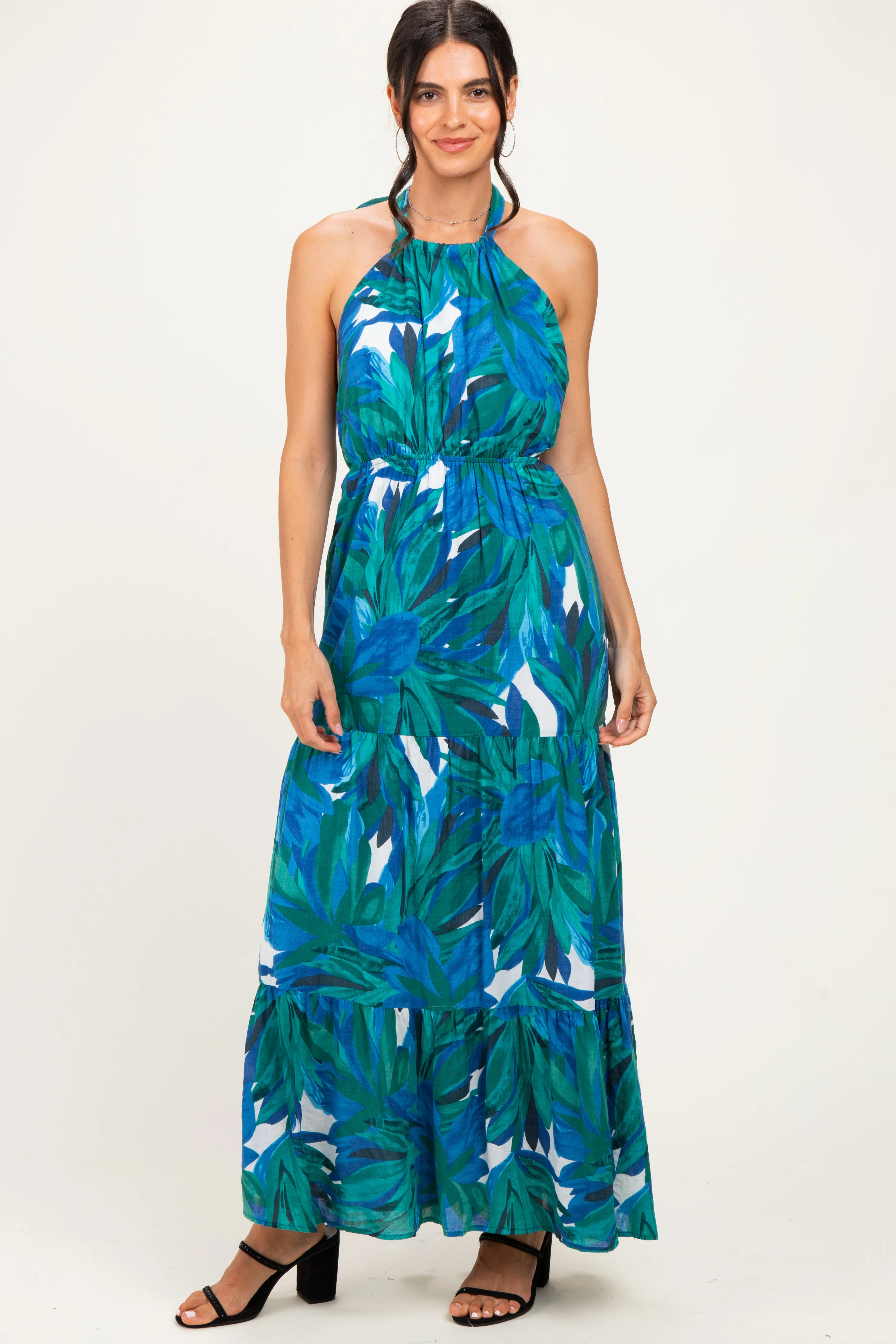 Green Printed Open Cross Back Maxi Dress sold by Pinkblush product image thumbnail 2