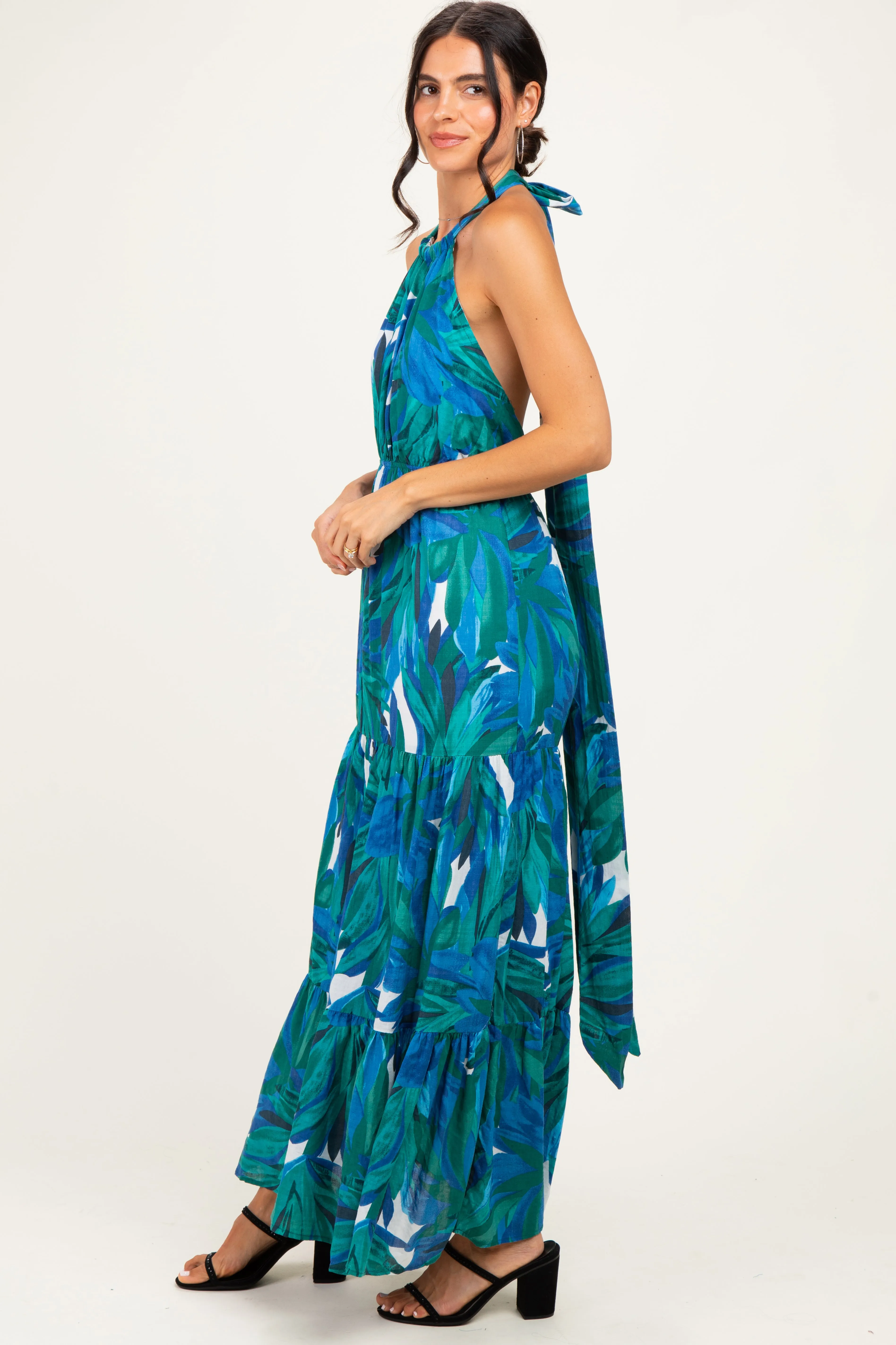 Green Printed Open Cross Back Maxi Dress sold by Pinkblush product image thumbnail 3