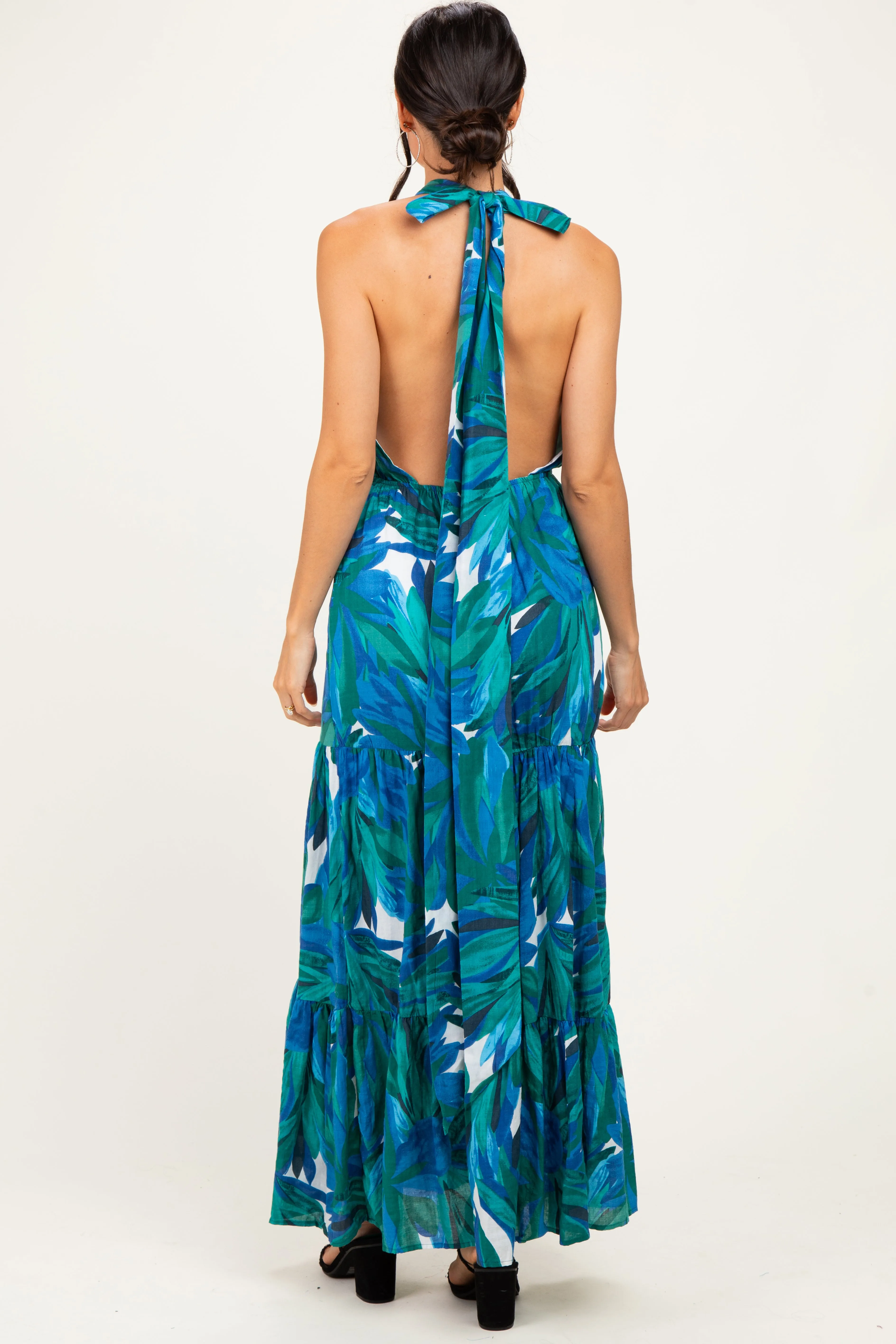 Green Printed Open Cross Back Maxi Dress sold by Pinkblush product image thumbnail 4