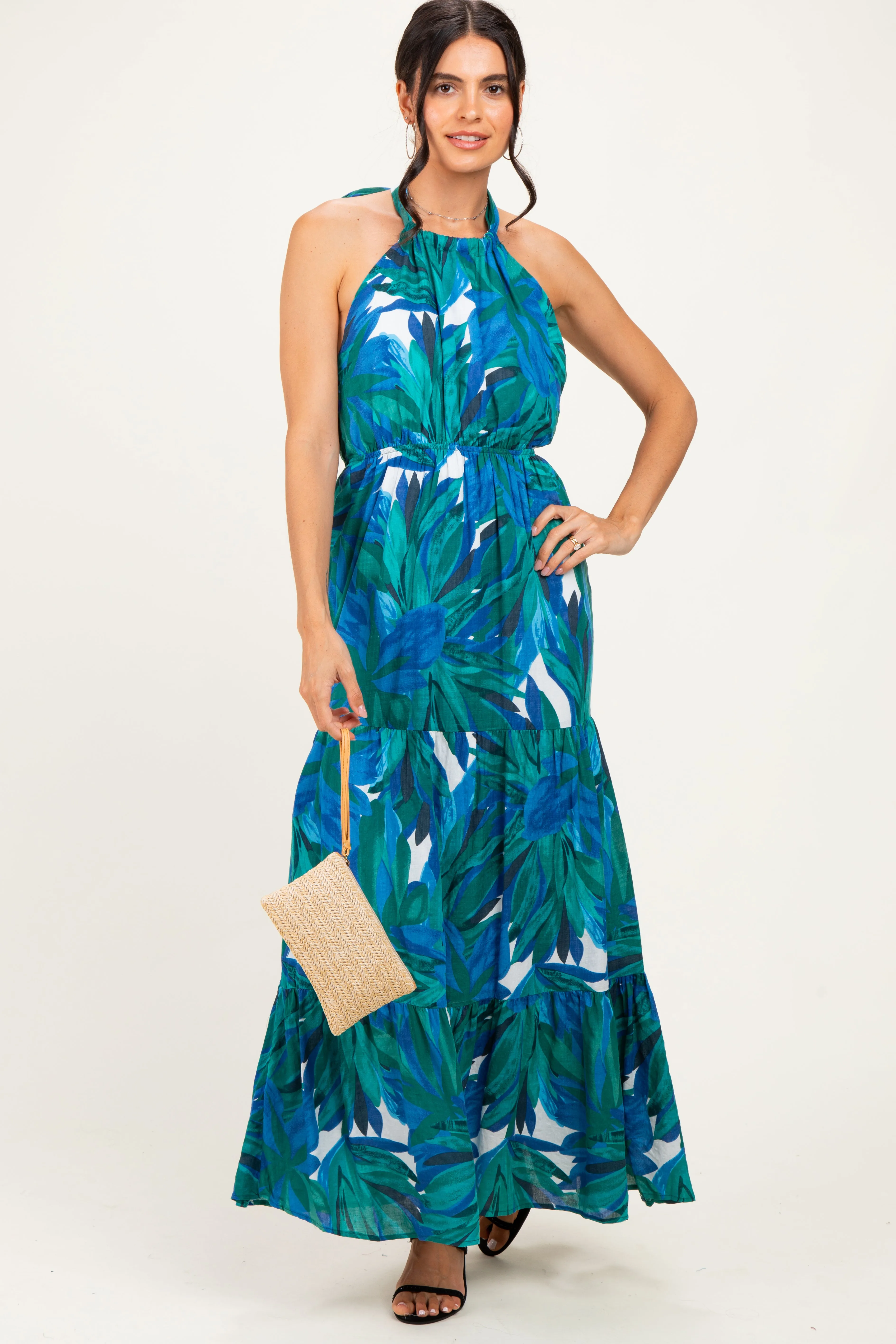 Green Printed Open Cross Back Maxi Dress sold by Pinkblush
