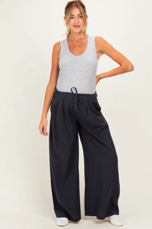 Midnight Drawstring Wide Leg Maternity Pants made by Mustard Seed