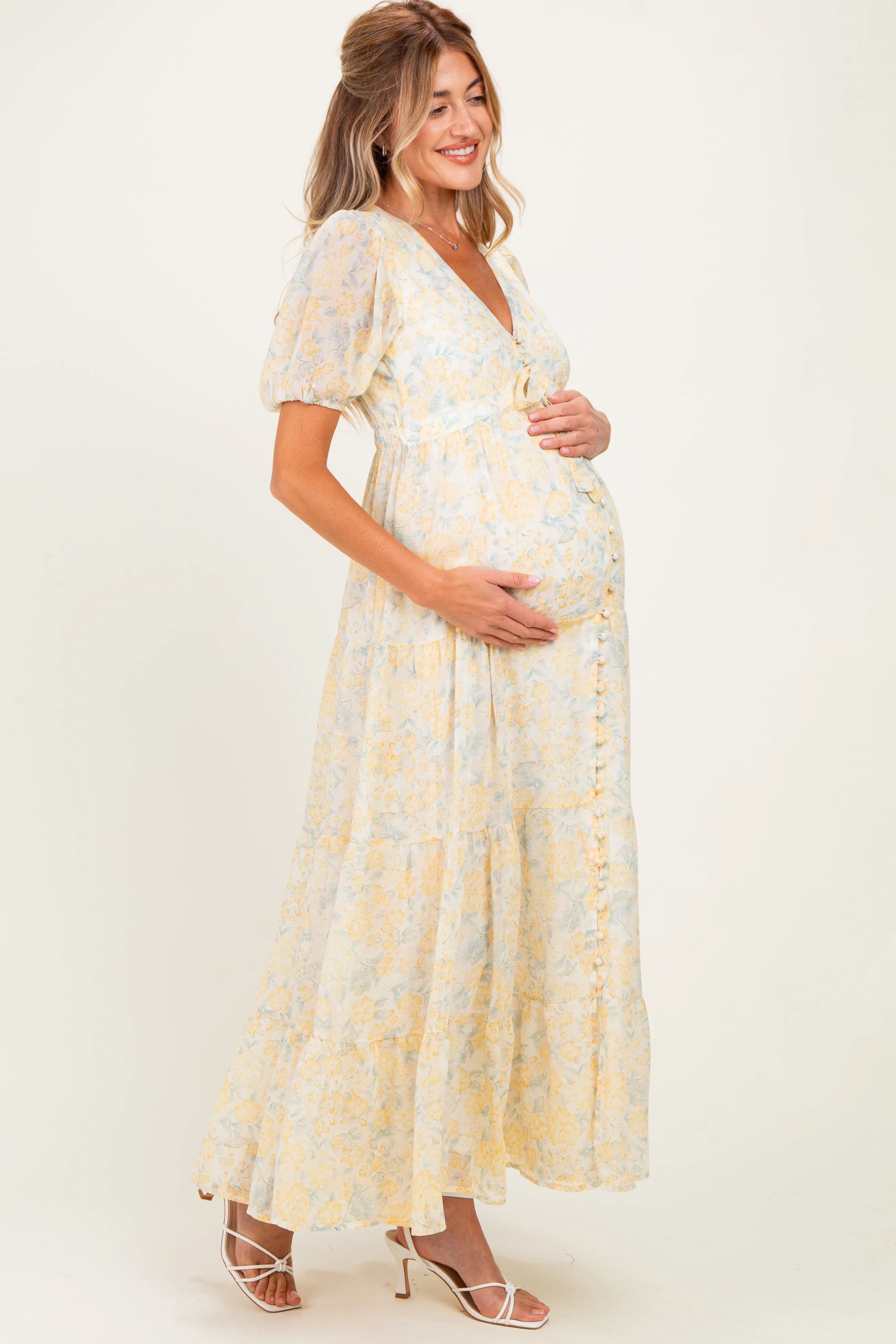 Daffodil Floral Button Down Front Tie Maternity Maxi Dress sold by Pinkblush product image thumbnail 2