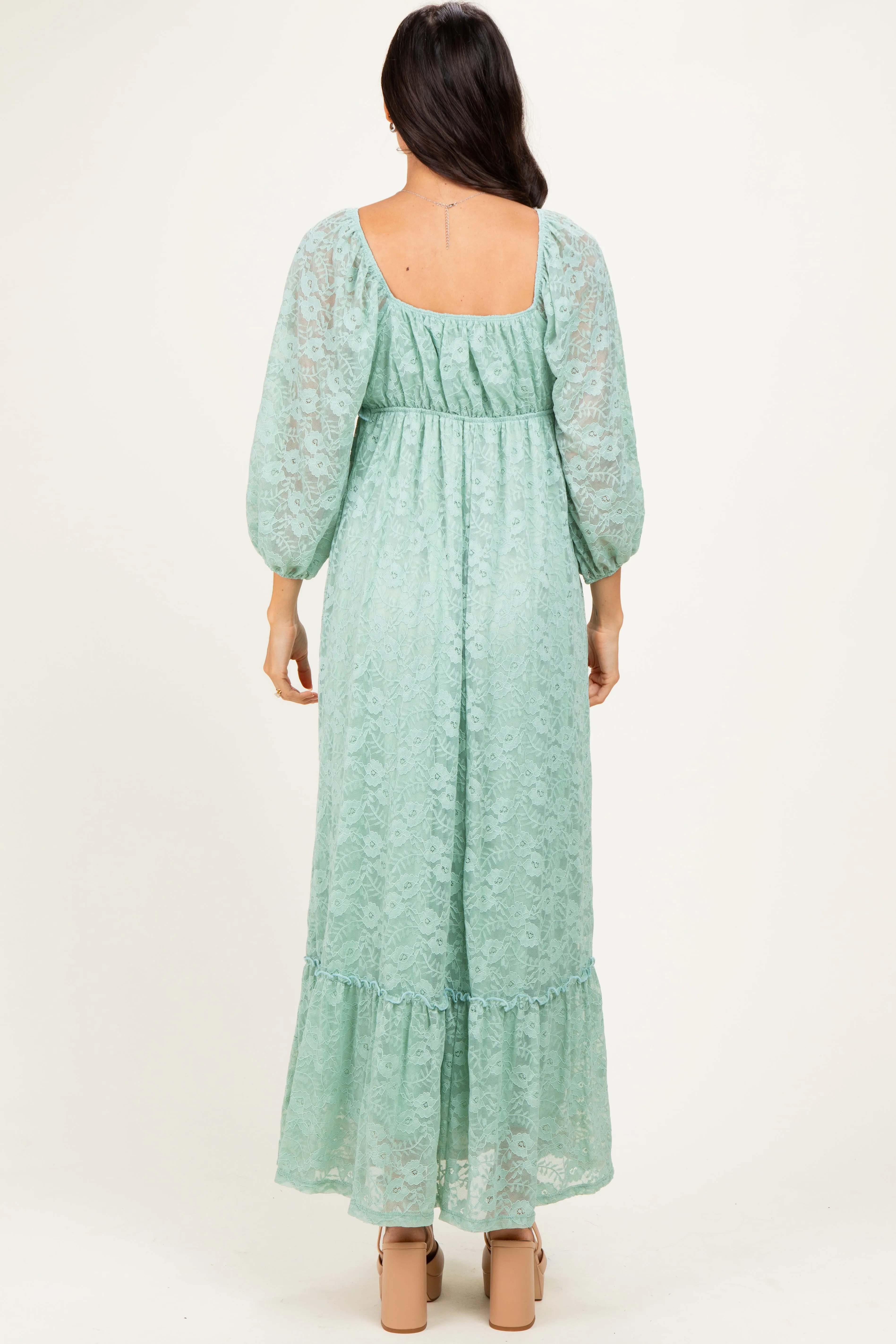 Mint Lace Long Sleeve Maxi Dress sold by Pinkblush product image thumbnail 4