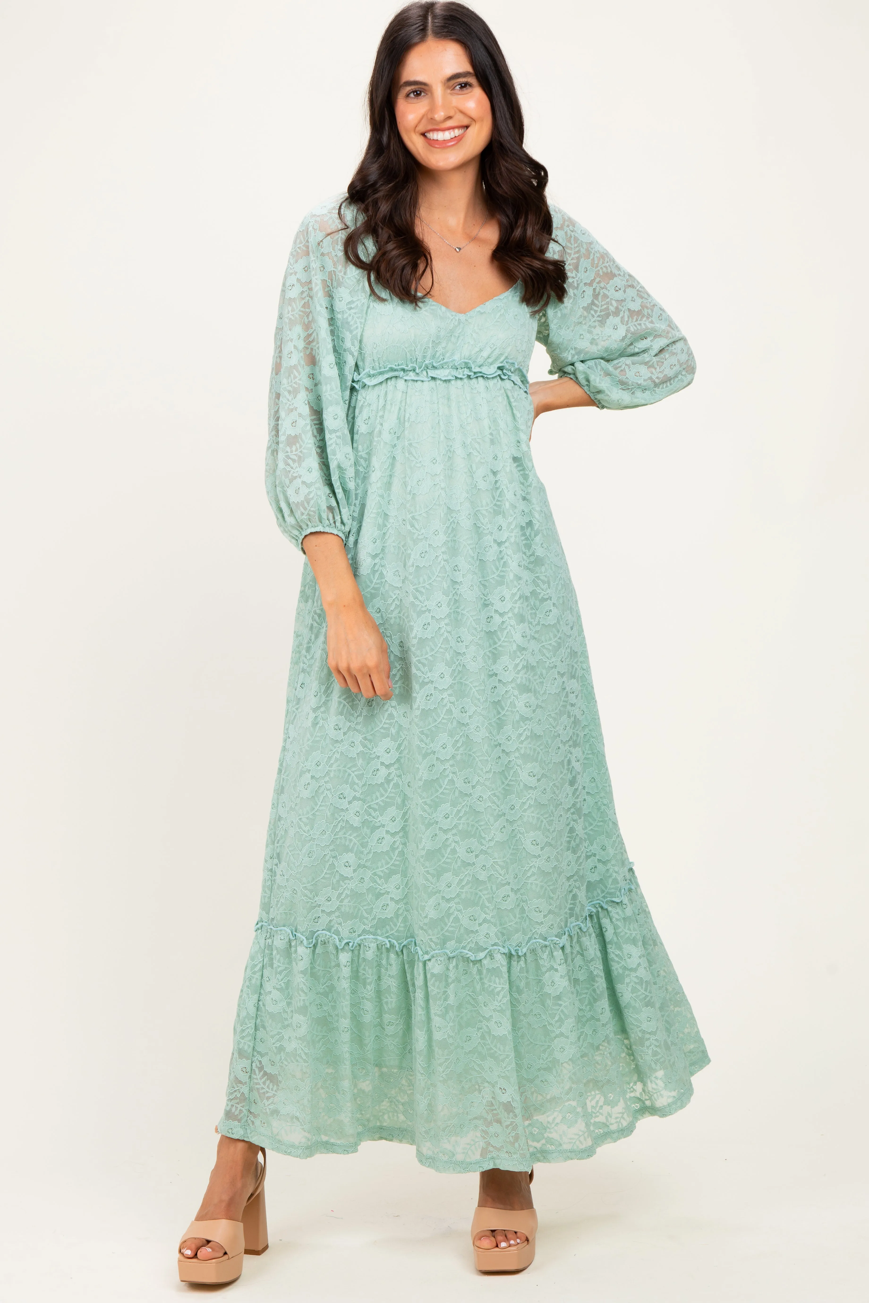 Mint Lace Long Sleeve Maxi Dress sold by Pinkblush