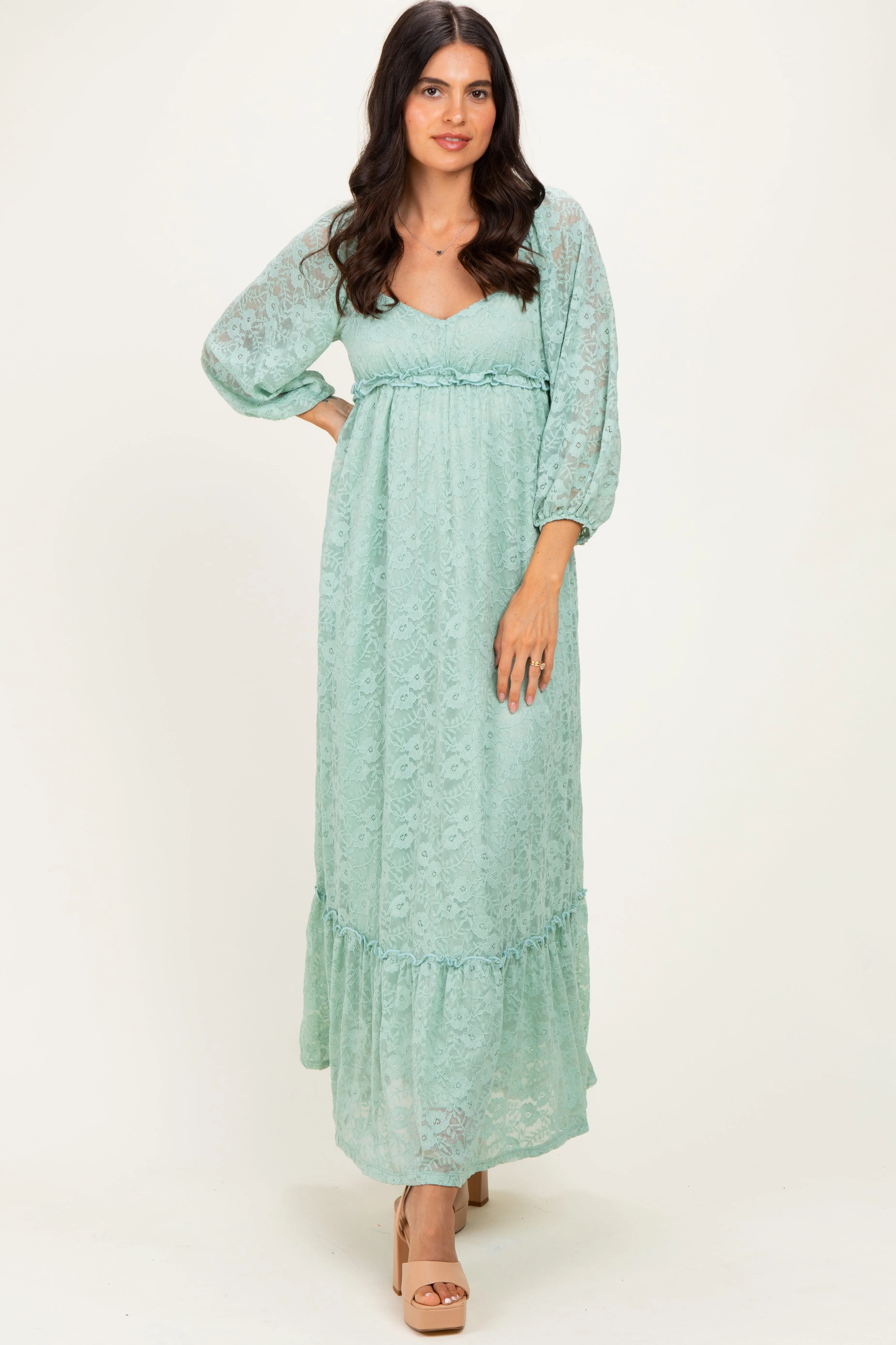 Mint Lace Long Sleeve Maxi Dress sold by Pinkblush product image thumbnail 2
