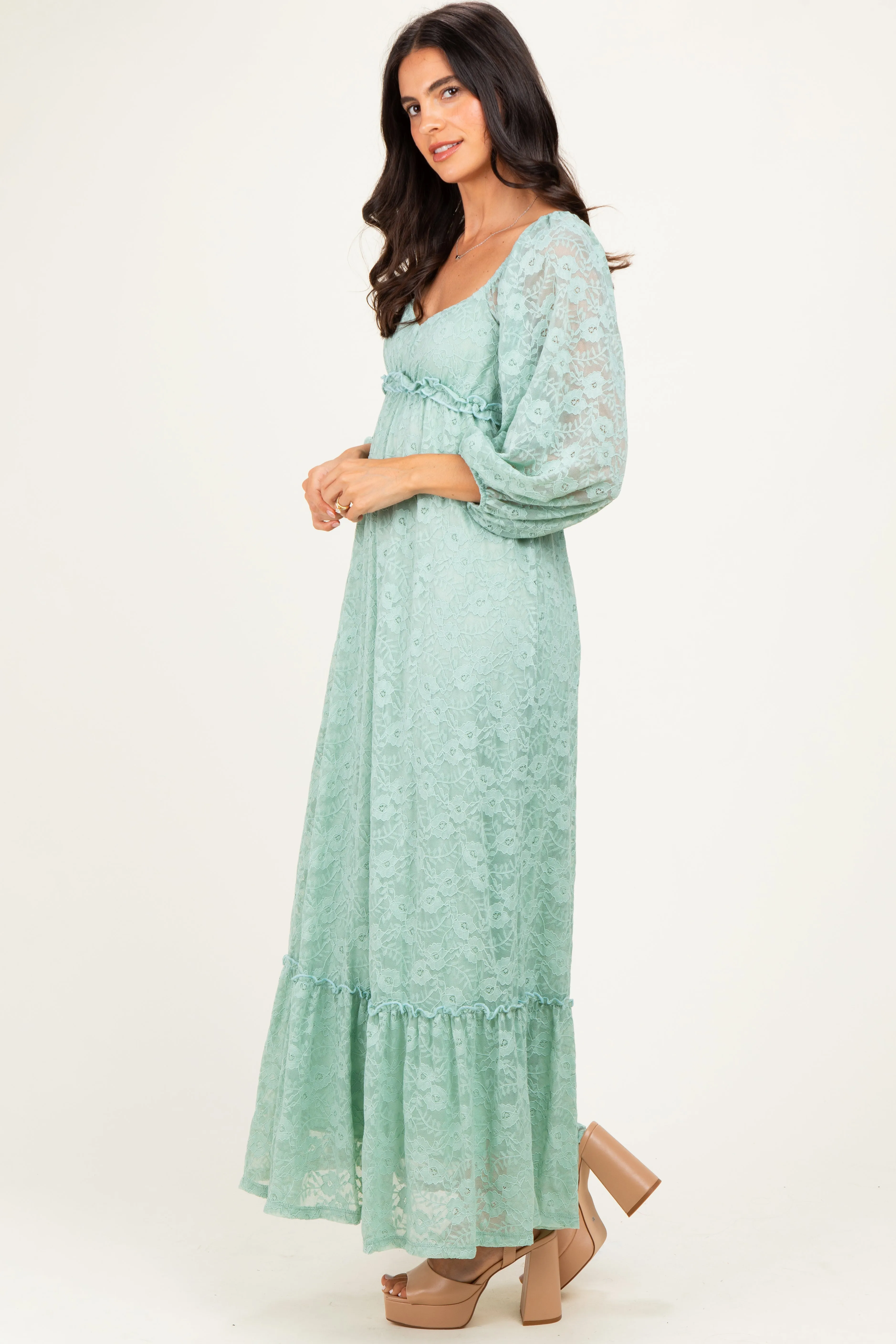 Mint Lace Long Sleeve Maxi Dress sold by Pinkblush product image thumbnail 3