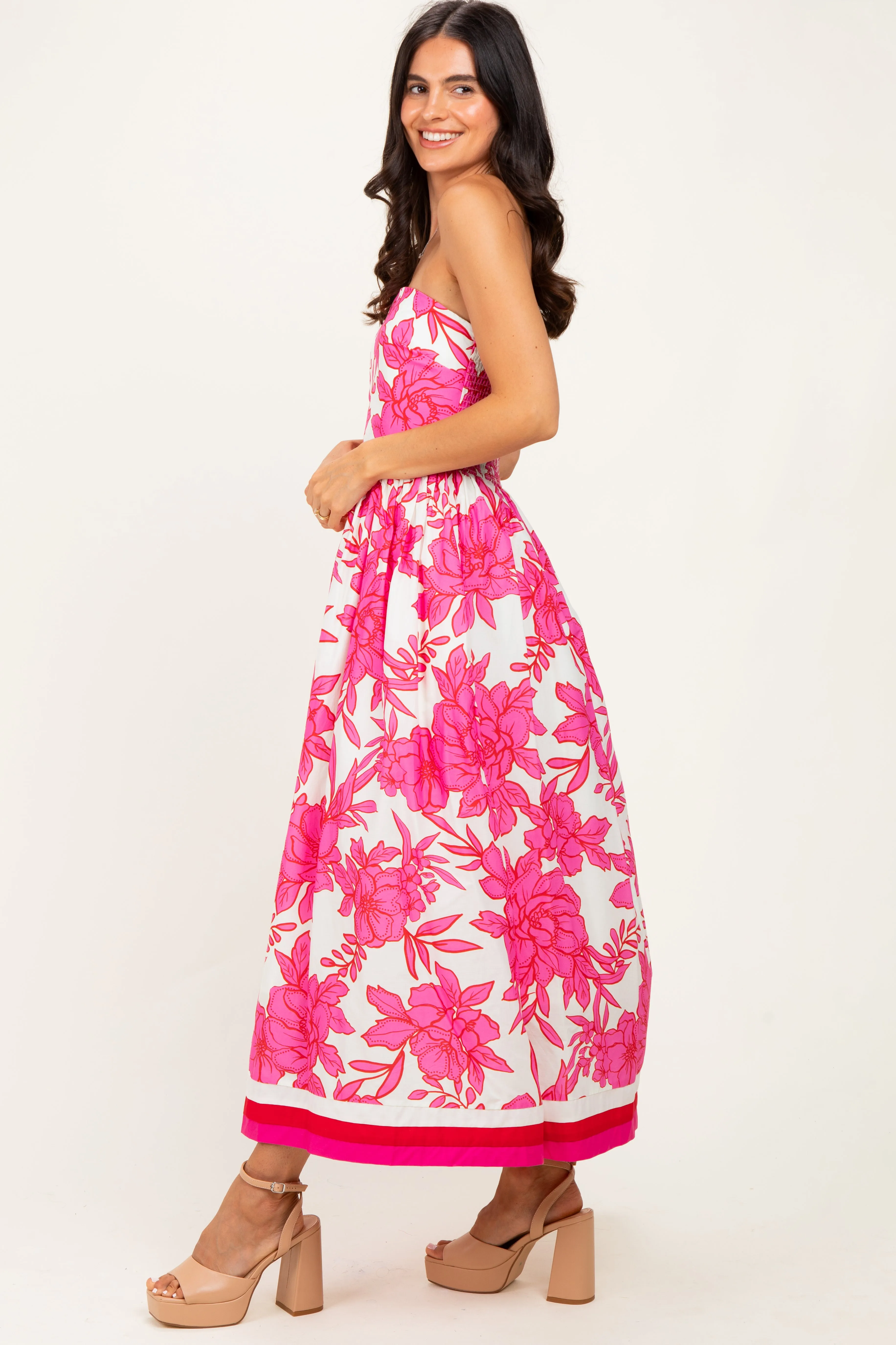 Pink Floral Strapless Midi Dress sold by Pinkblush product image thumbnail 3