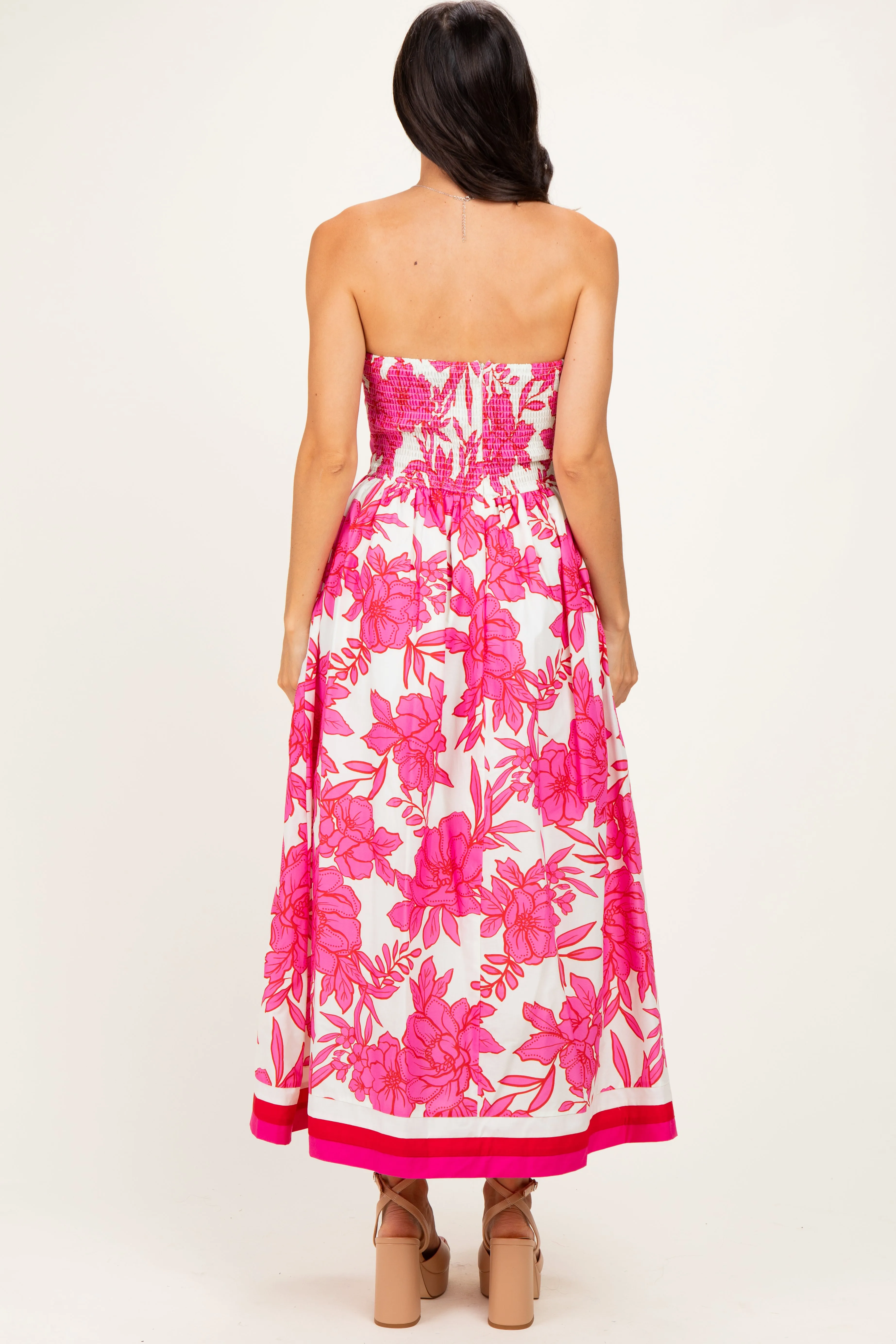 Pink Floral Strapless Midi Dress sold by Pinkblush product image thumbnail 4
