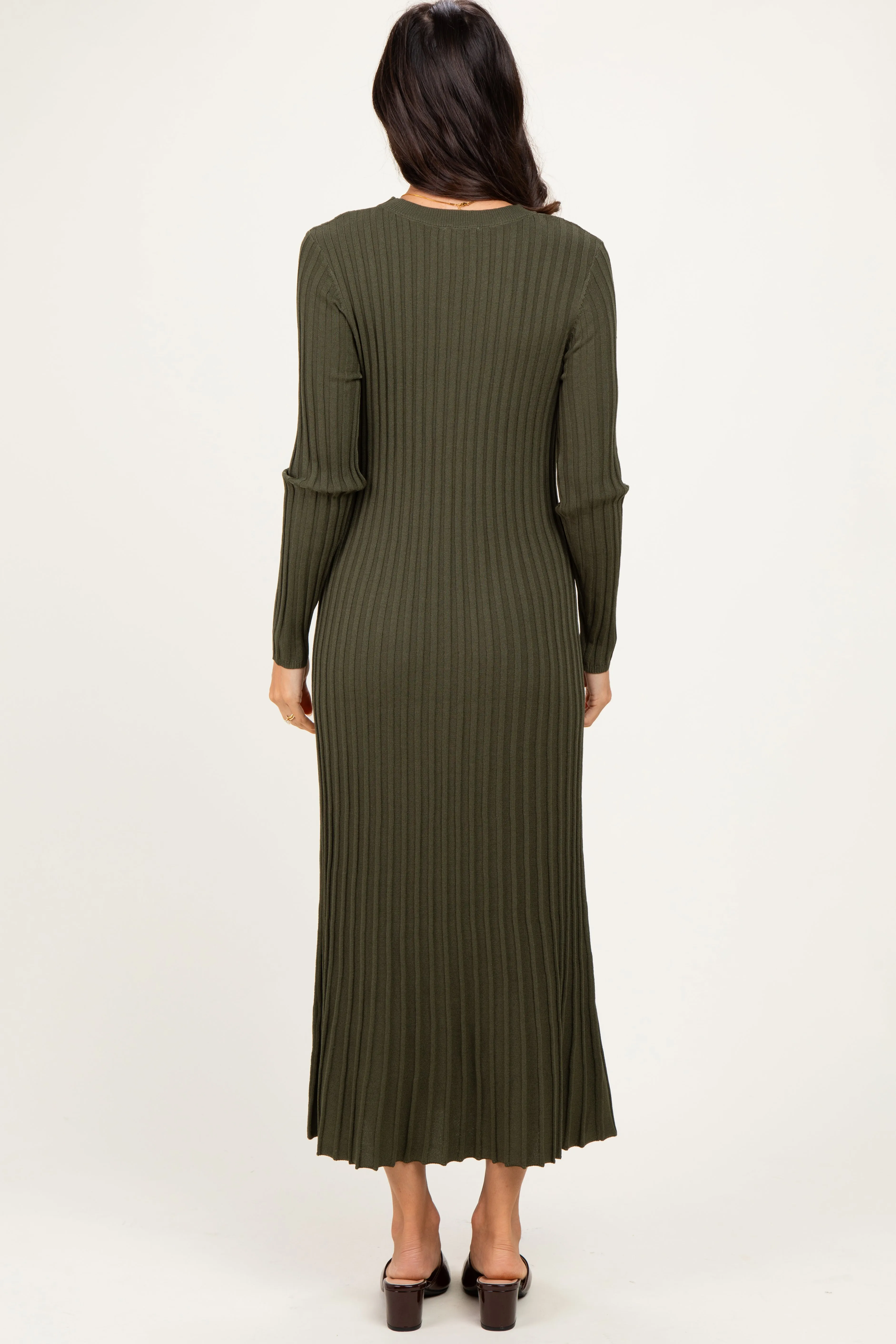 Olive Ribbed Long Sleeve Sweater Midi Dress sold by Pinkblush product image thumbnail 4