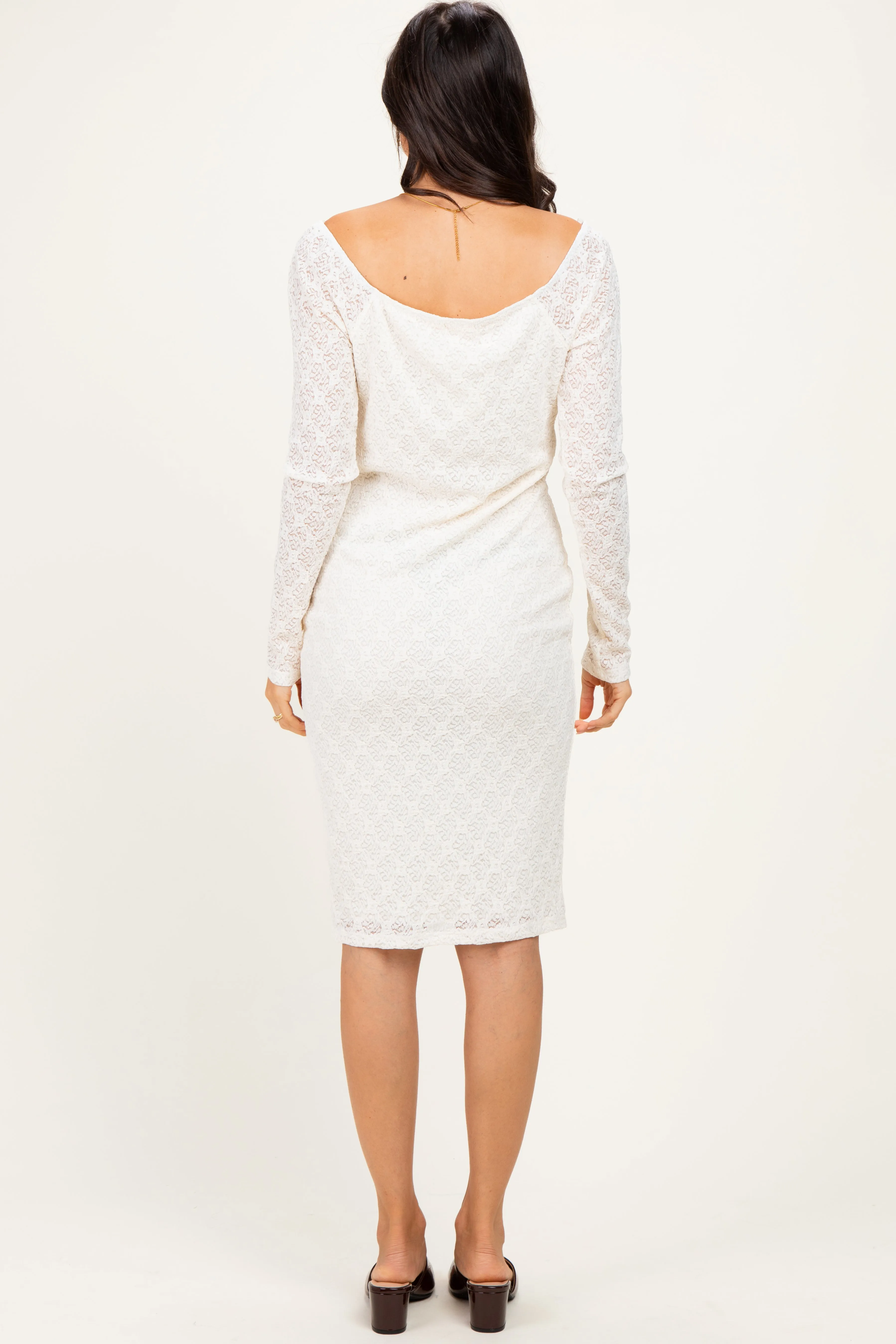Ivory Long Sleeve Fitted Lace Dress sold by Pinkblush product image thumbnail 3