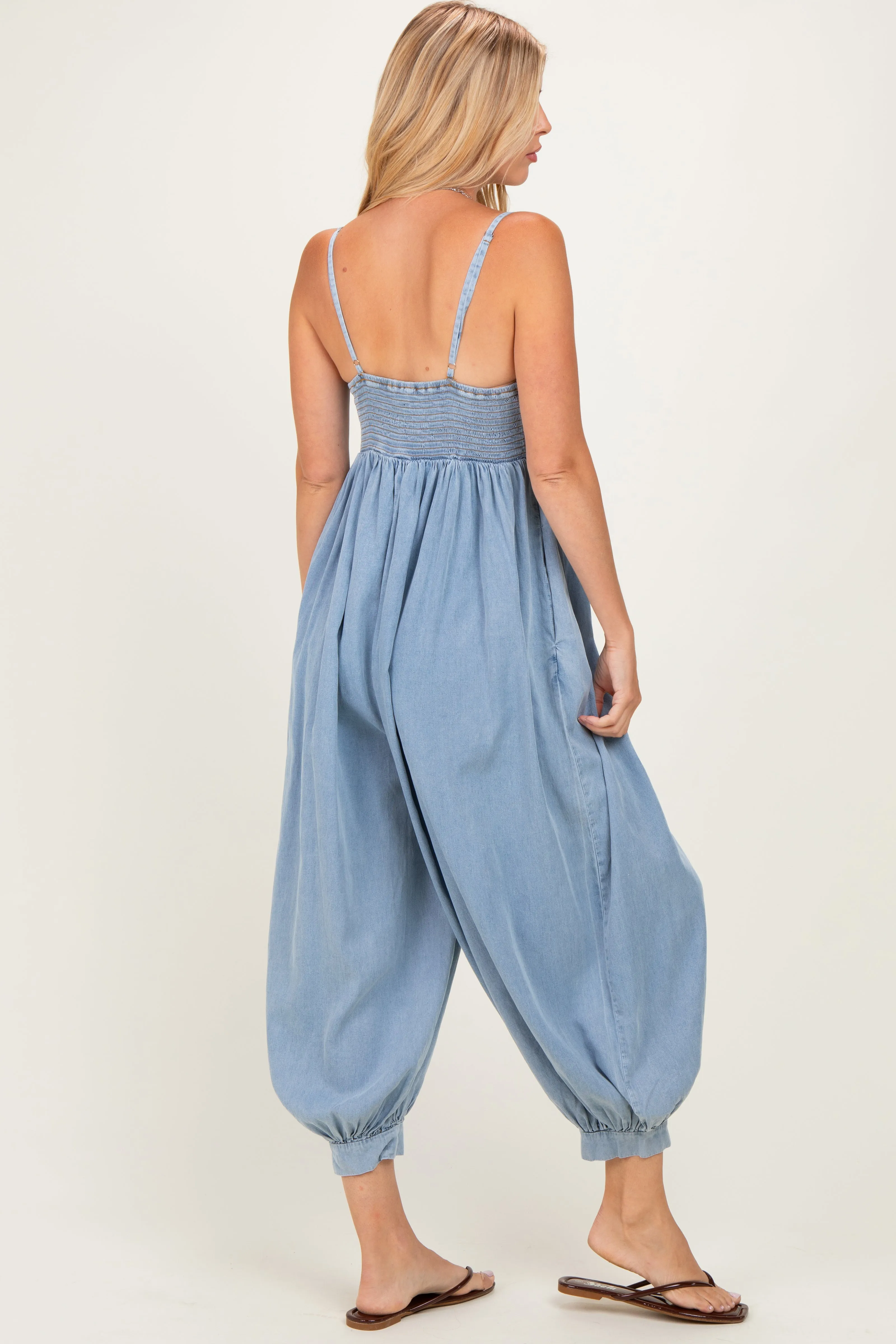 Denim Blue Sleeveless Button Down Jumpsuit sold by Pinkblush product image thumbnail 3