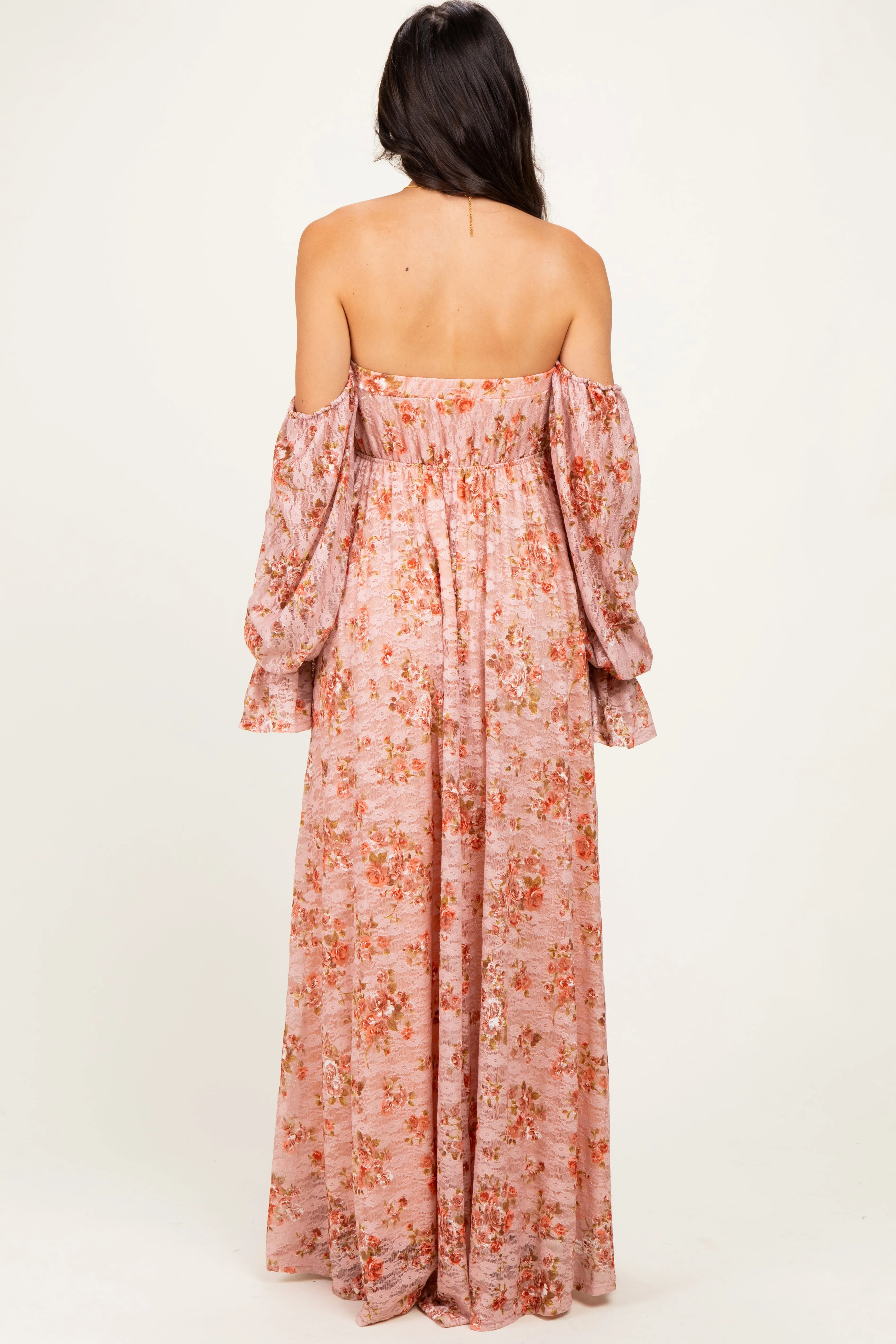 Peach Off Shoulder Long Sleeve Maxi Dress sold by Pinkblush product image thumbnail 3