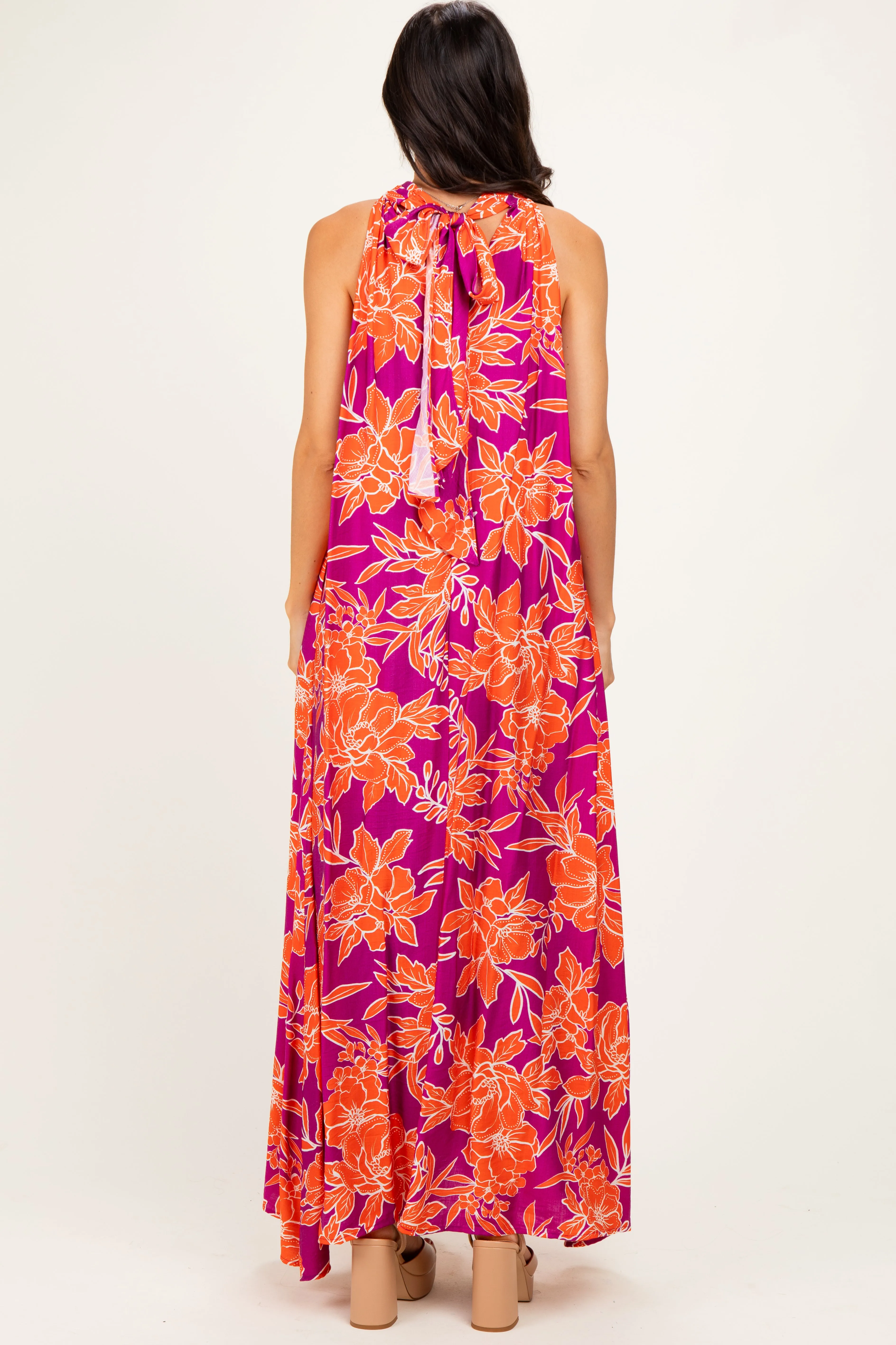 Plum Floral Halter Maxi Dress sold by Pinkblush product image thumbnail 4