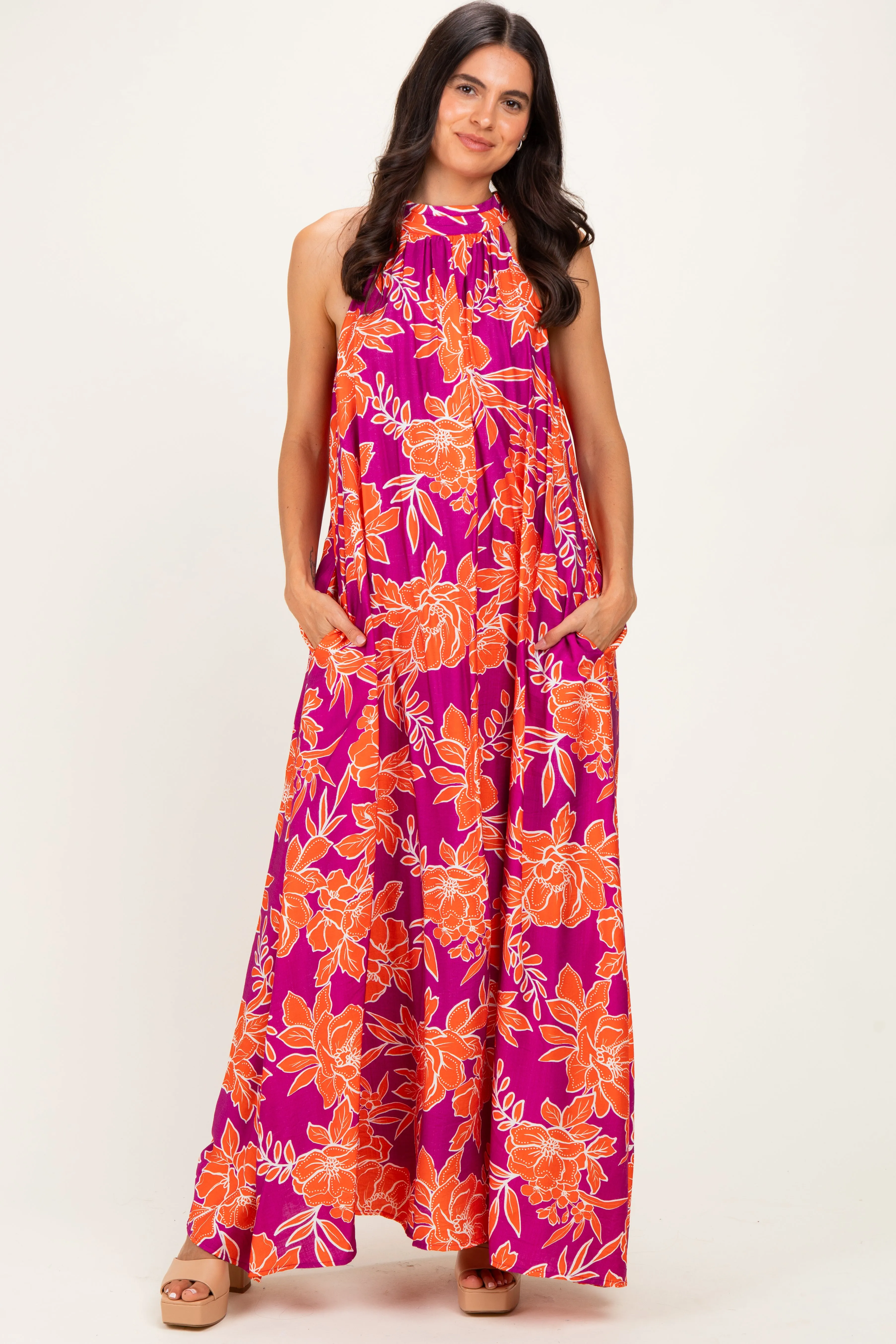 Plum Floral Halter Maxi Dress sold by Pinkblush