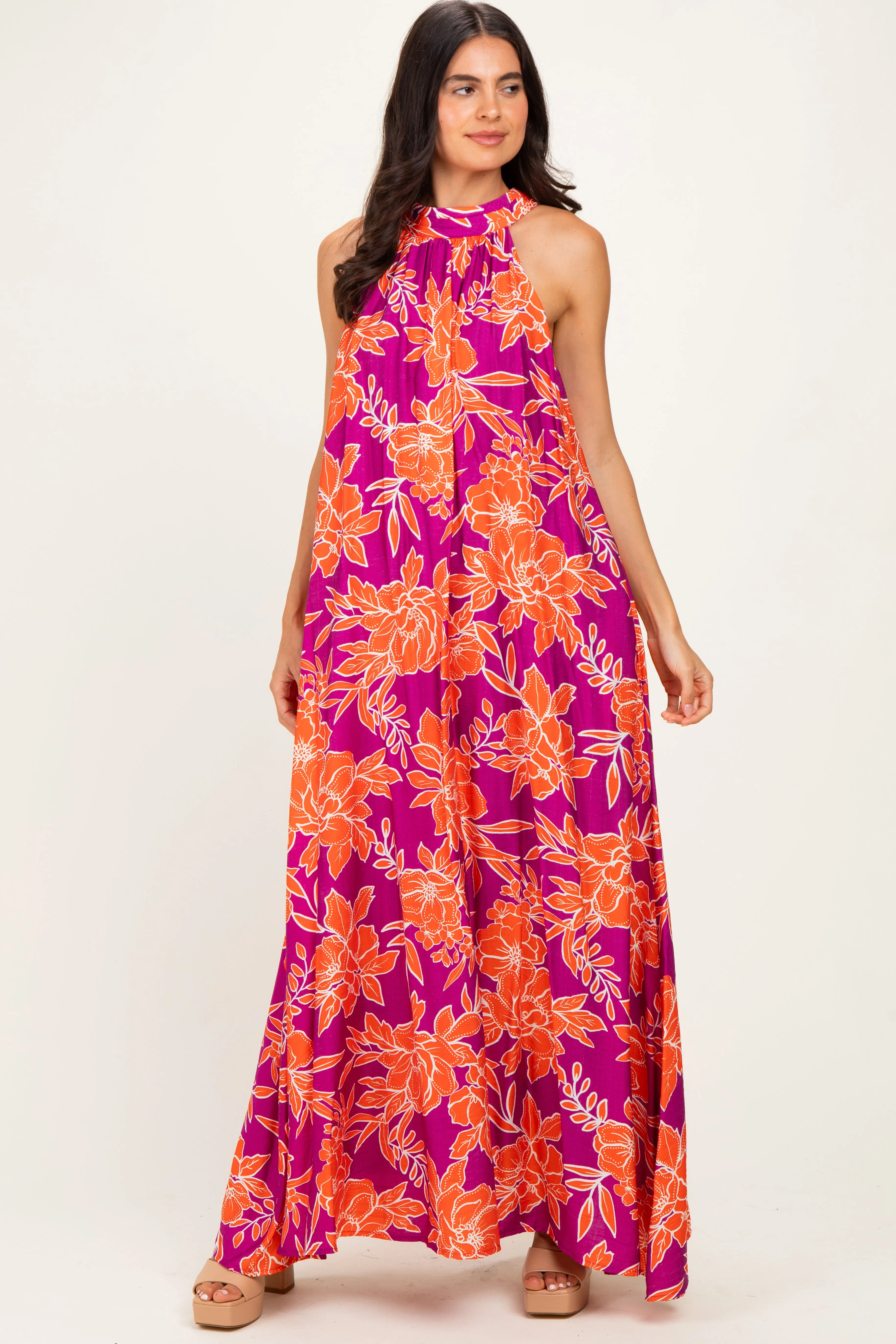Plum Floral Halter Maxi Dress sold by Pinkblush product image thumbnail 2