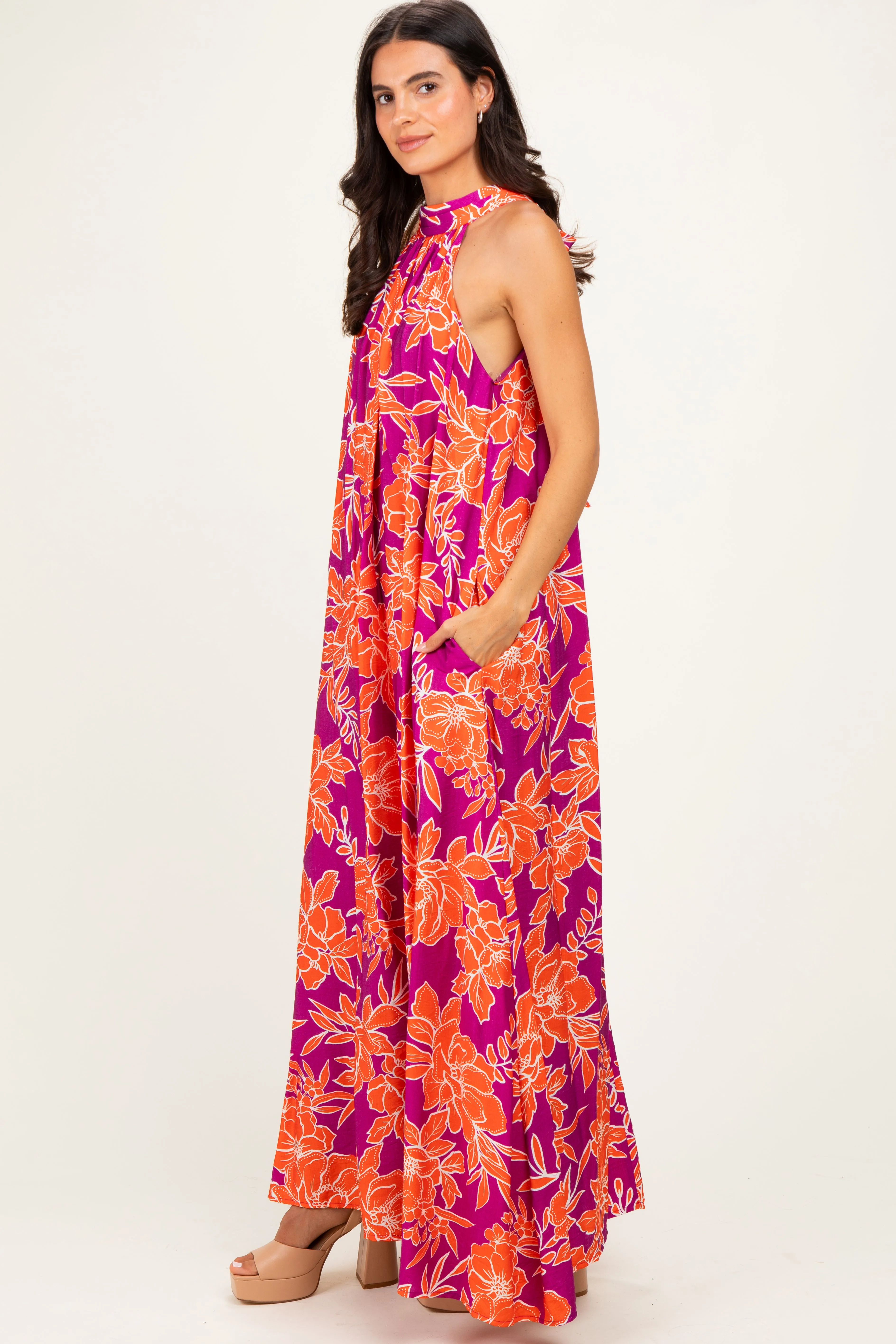 Plum Floral Halter Maxi Dress sold by Pinkblush product image thumbnail 3