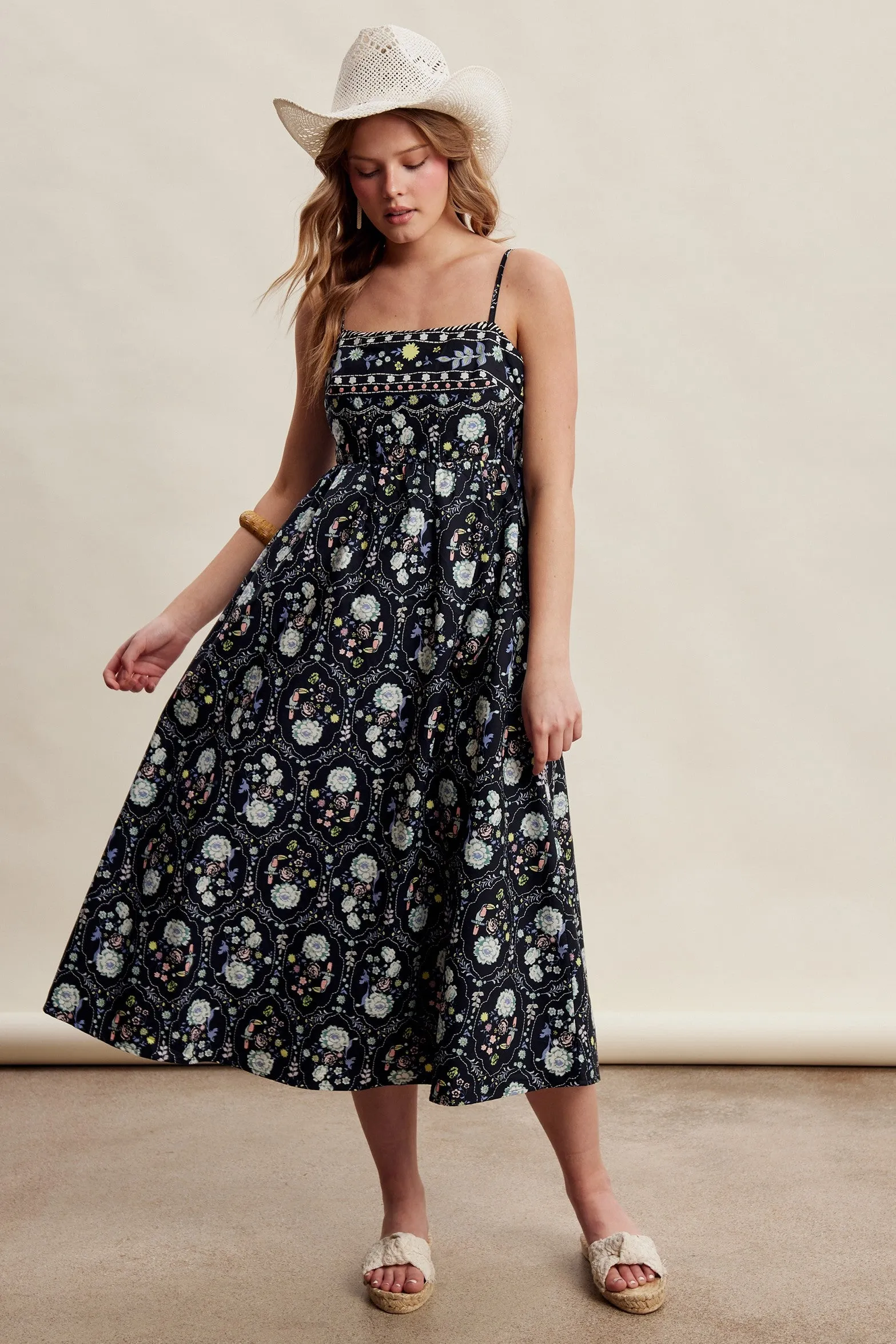 Black Floral Sleeveless Midi Dress sold by Pinkblush