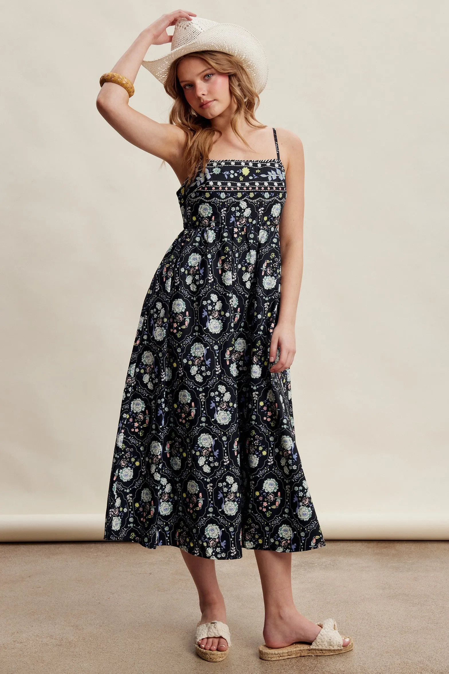 Black Floral Sleeveless Midi Dress sold by Pinkblush product image thumbnail 2
