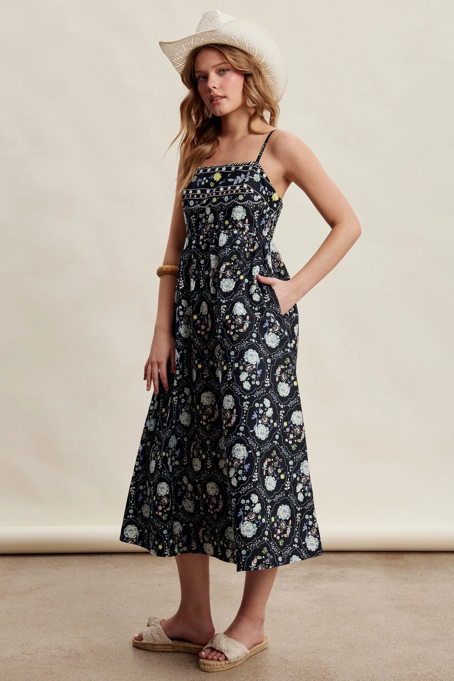 Black Floral Sleeveless Midi Dress sold by Pinkblush product image thumbnail 3