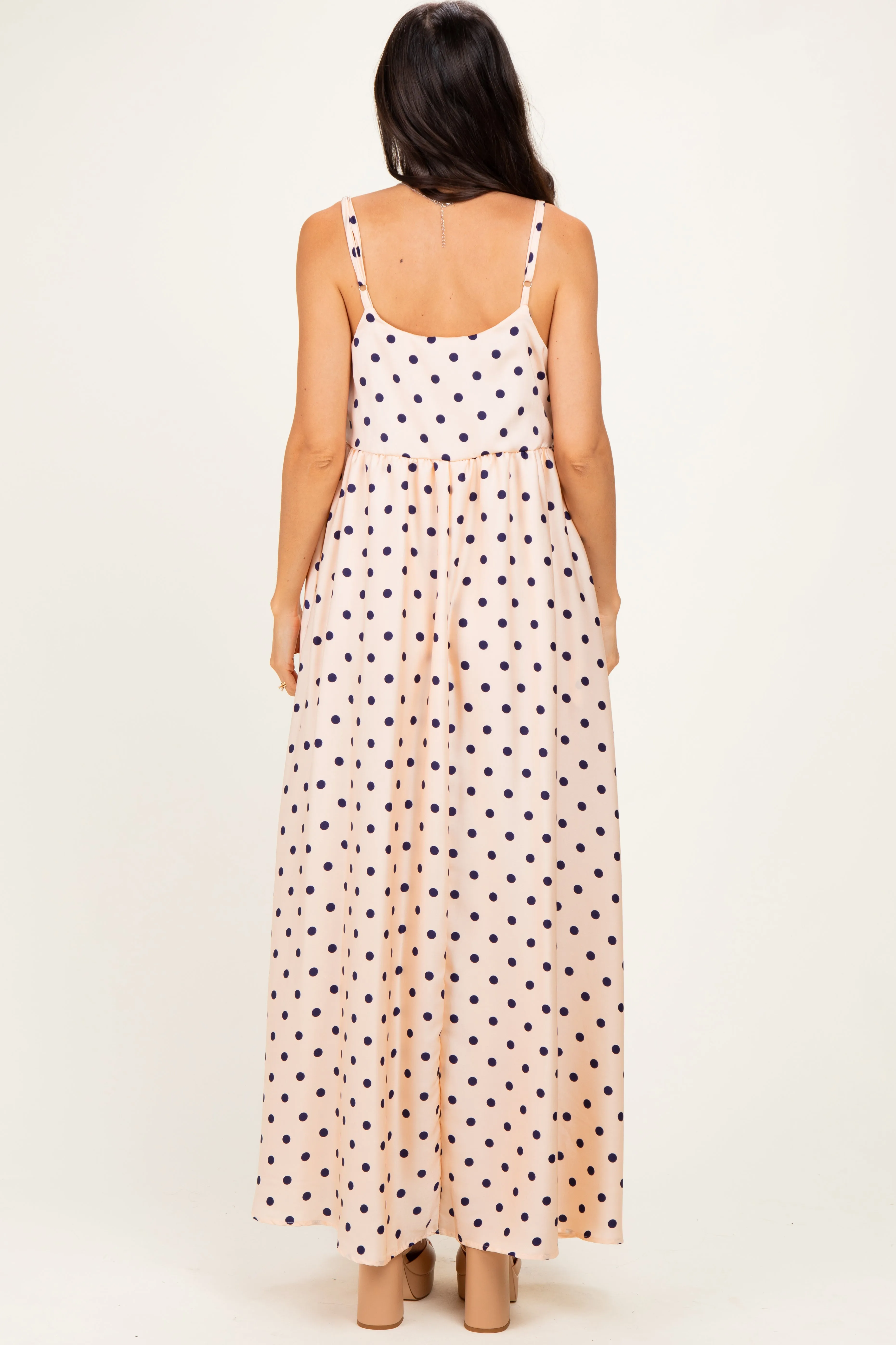 Cream/ Navy Polka Dot Sleeveless Maxi Dress sold by Pinkblush product image thumbnail 3