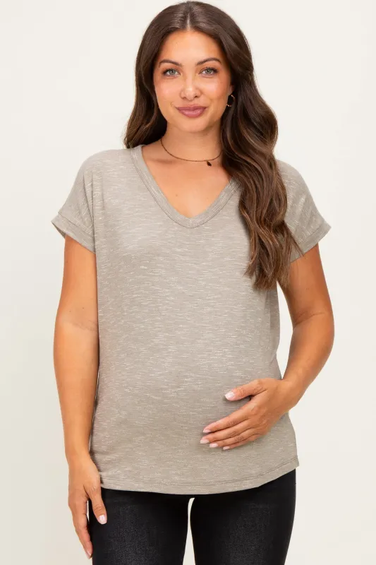 Olive Slub Knit Maternity V-Neck Top made by Staccato