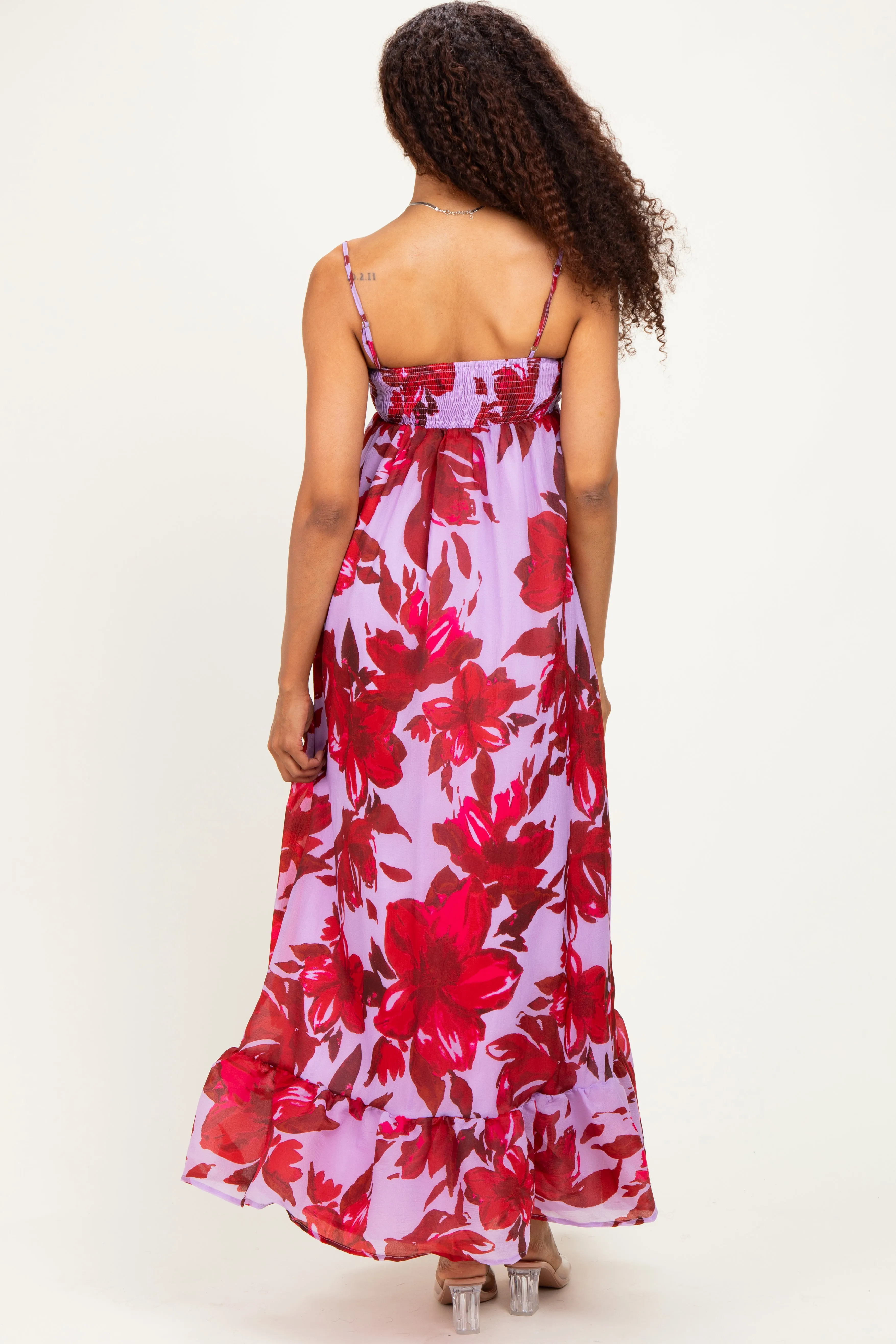Lavender Floral Ruffle Hem Maxi Dress sold by Pinkblush product image thumbnail 3