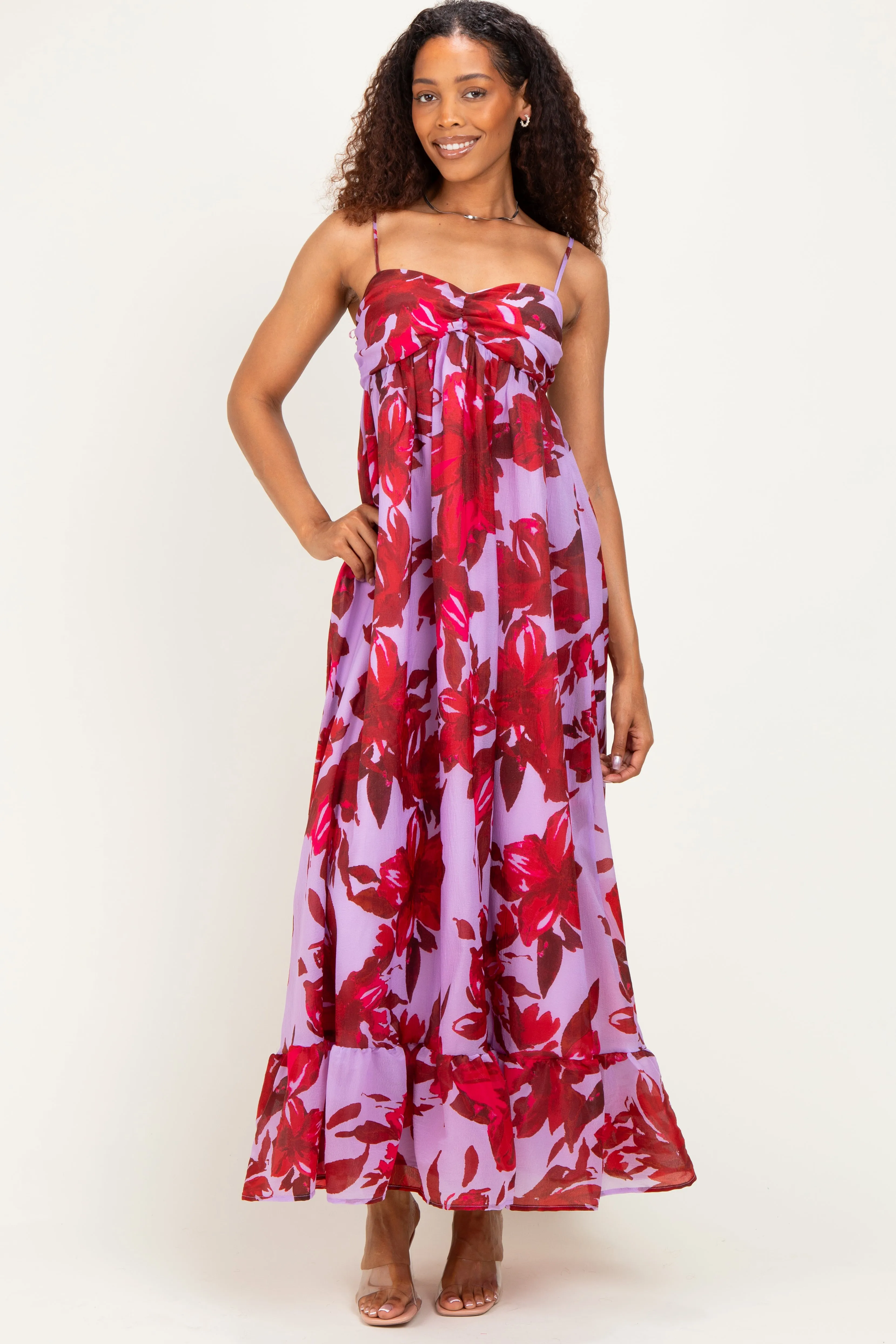 Lavender Floral Ruffle Hem Maxi Dress sold by Pinkblush