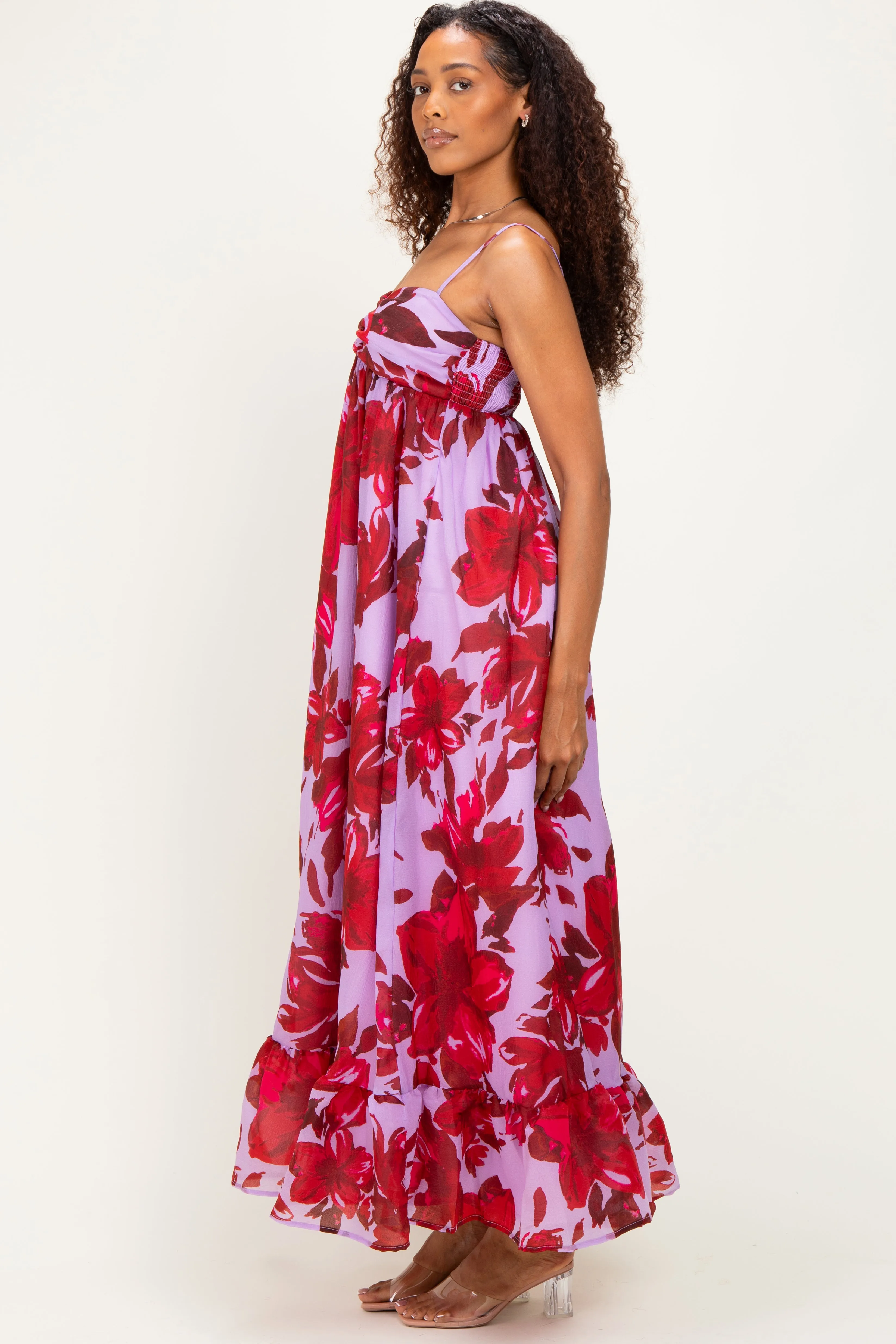 Lavender Floral Ruffle Hem Maxi Dress sold by Pinkblush product image thumbnail 2