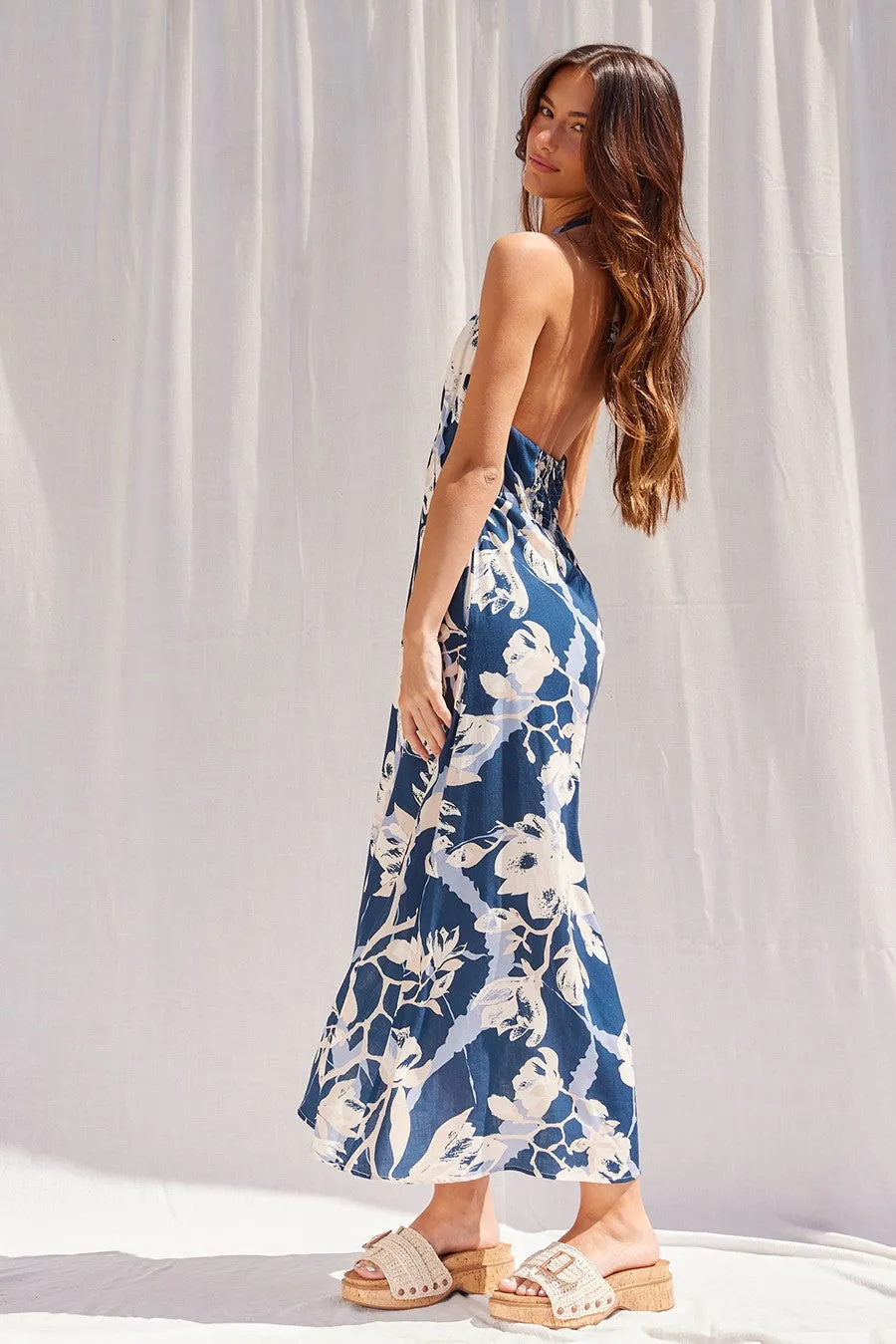 Navy Halter Neck Open Back Maternity Midi Dress sold by Pinkblush product image thumbnail 4