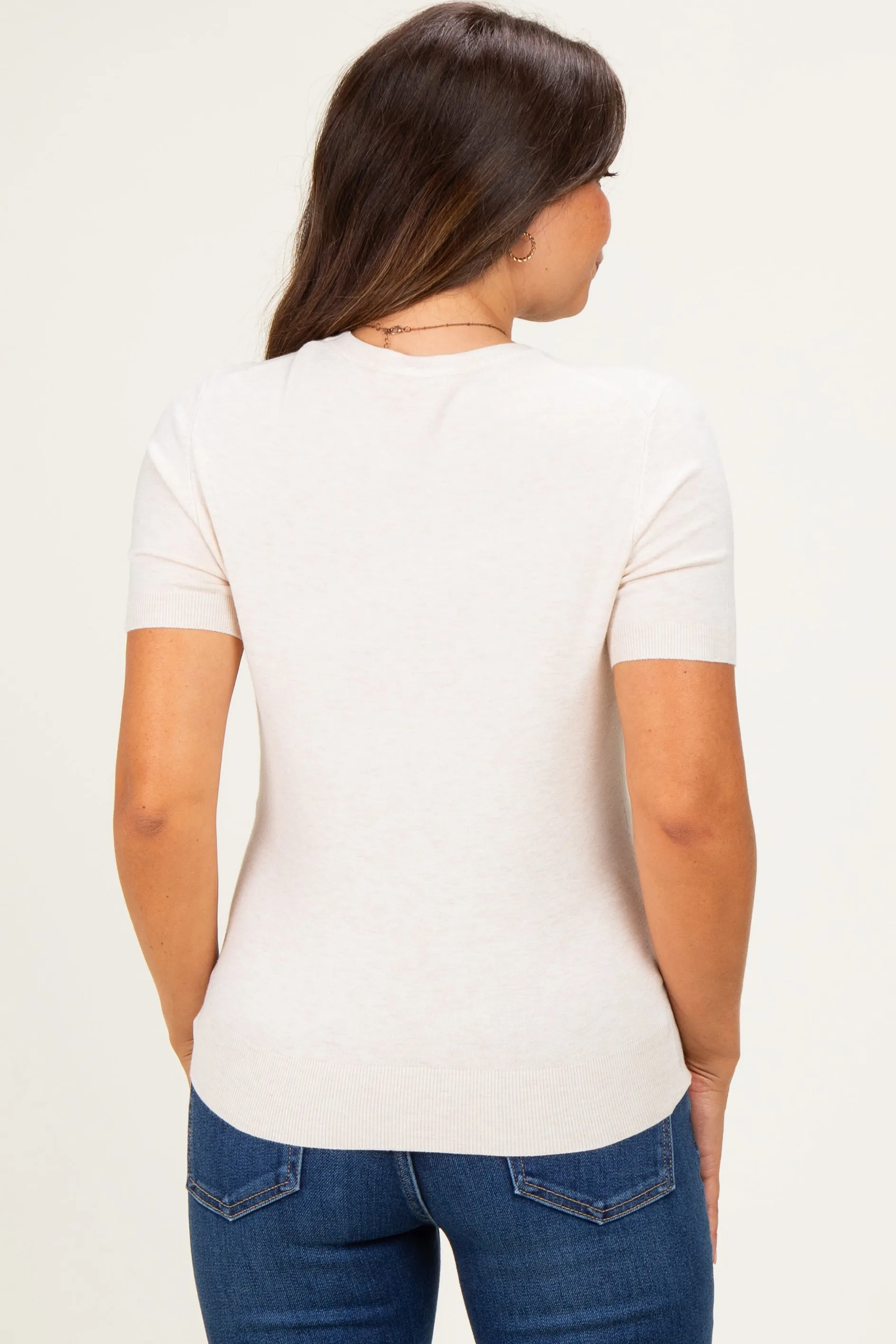 Oatmeal Basic Short Sleeve Maternity Sweater Top sold by Pinkblush product image thumbnail 4