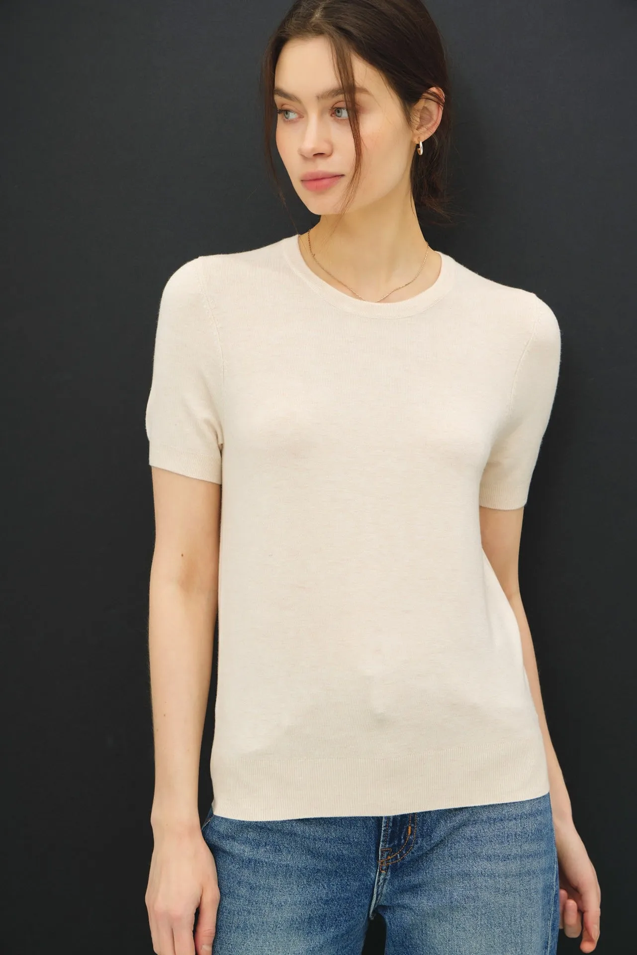 Oatmeal Basic Short Sleeve Maternity Sweater Top sold by Pinkblush product image thumbnail 5