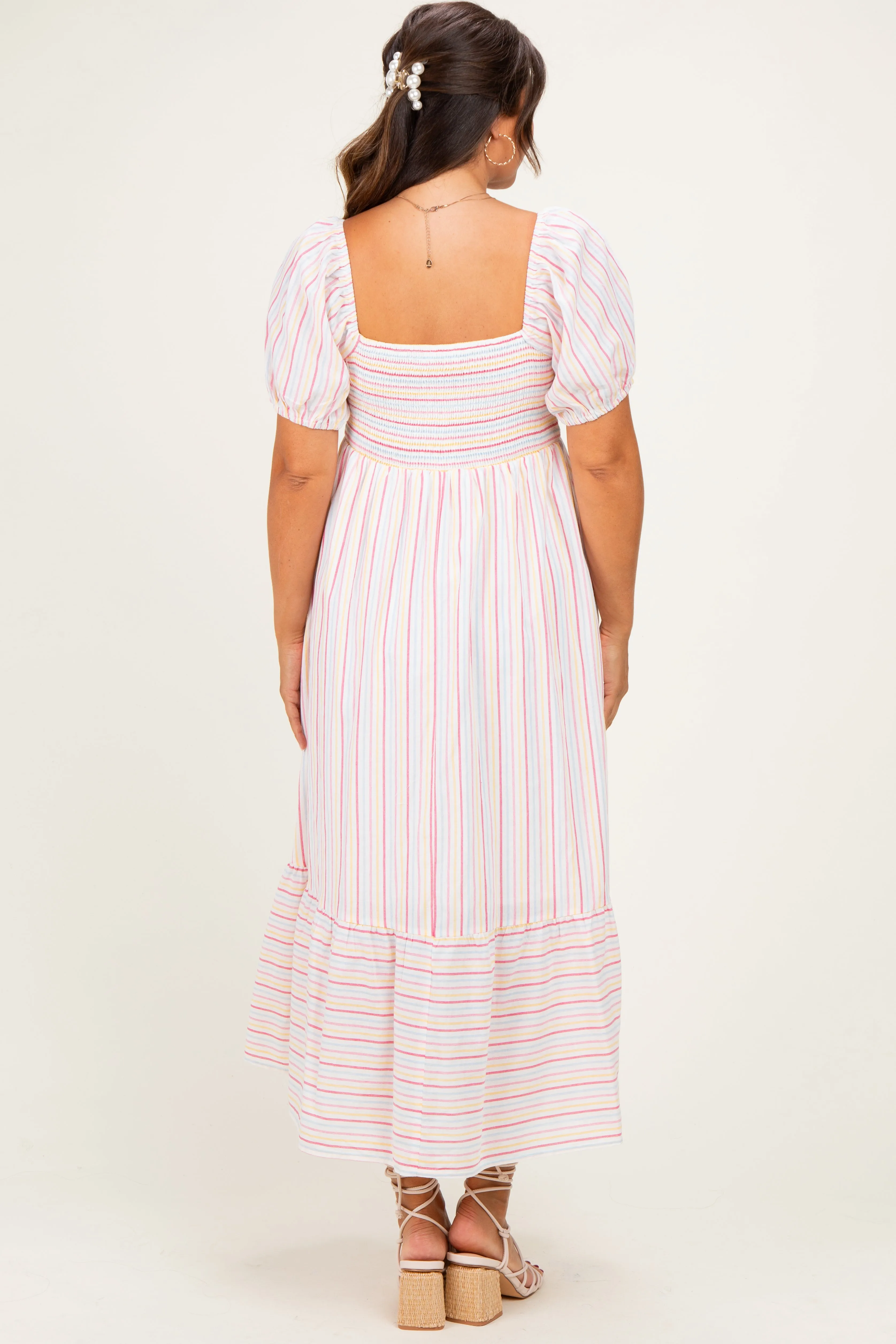 Fuchsia Stripe Sweetheart Neckline Maternity Midi Dress sold by Pinkblush product image thumbnail 3