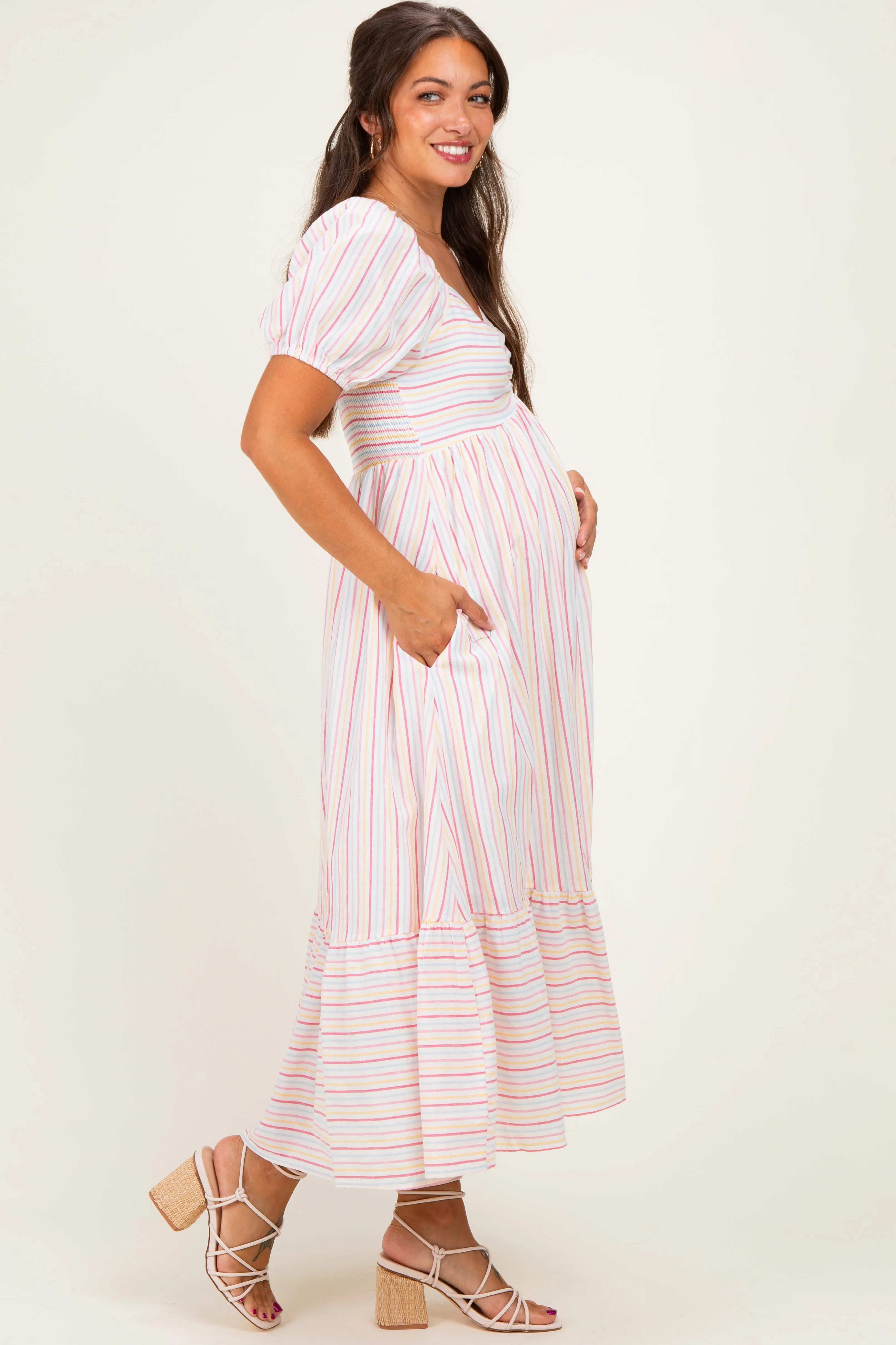 Fuchsia Stripe Sweetheart Neckline Maternity Midi Dress sold by Pinkblush product image thumbnail 2