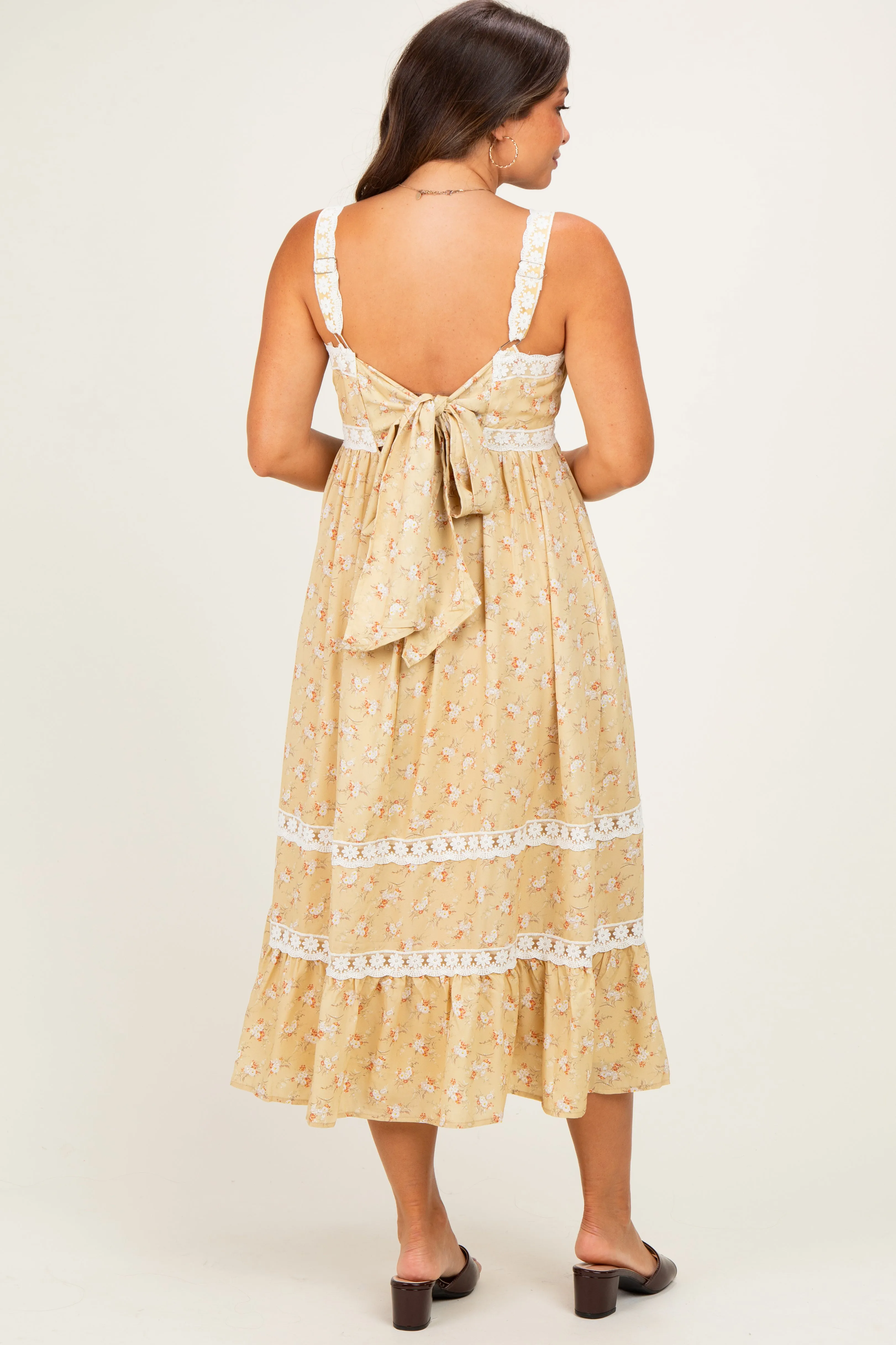 Sunwashed Lemon Lace Floral Tie Back Maternity Midi Dress sold by Pinkblush product image thumbnail 3