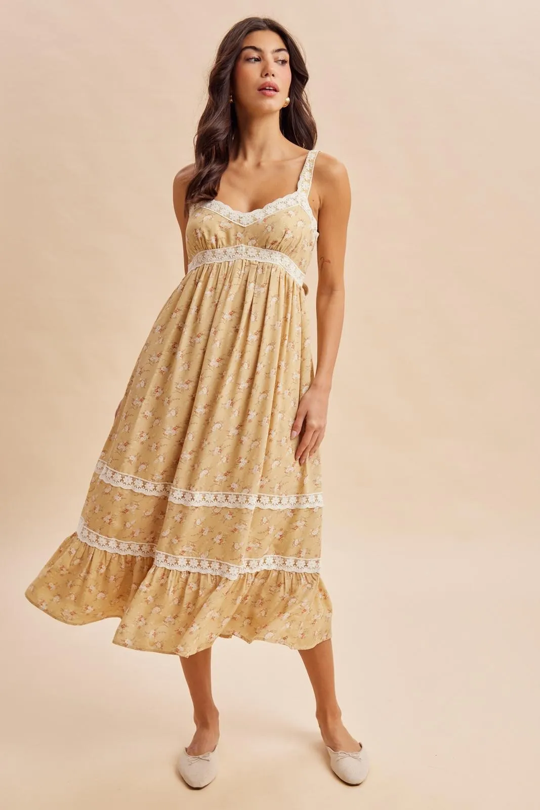 Sunwashed Lemon Lace Floral Tie Back Maternity Midi Dress sold by Pinkblush product image thumbnail 4
