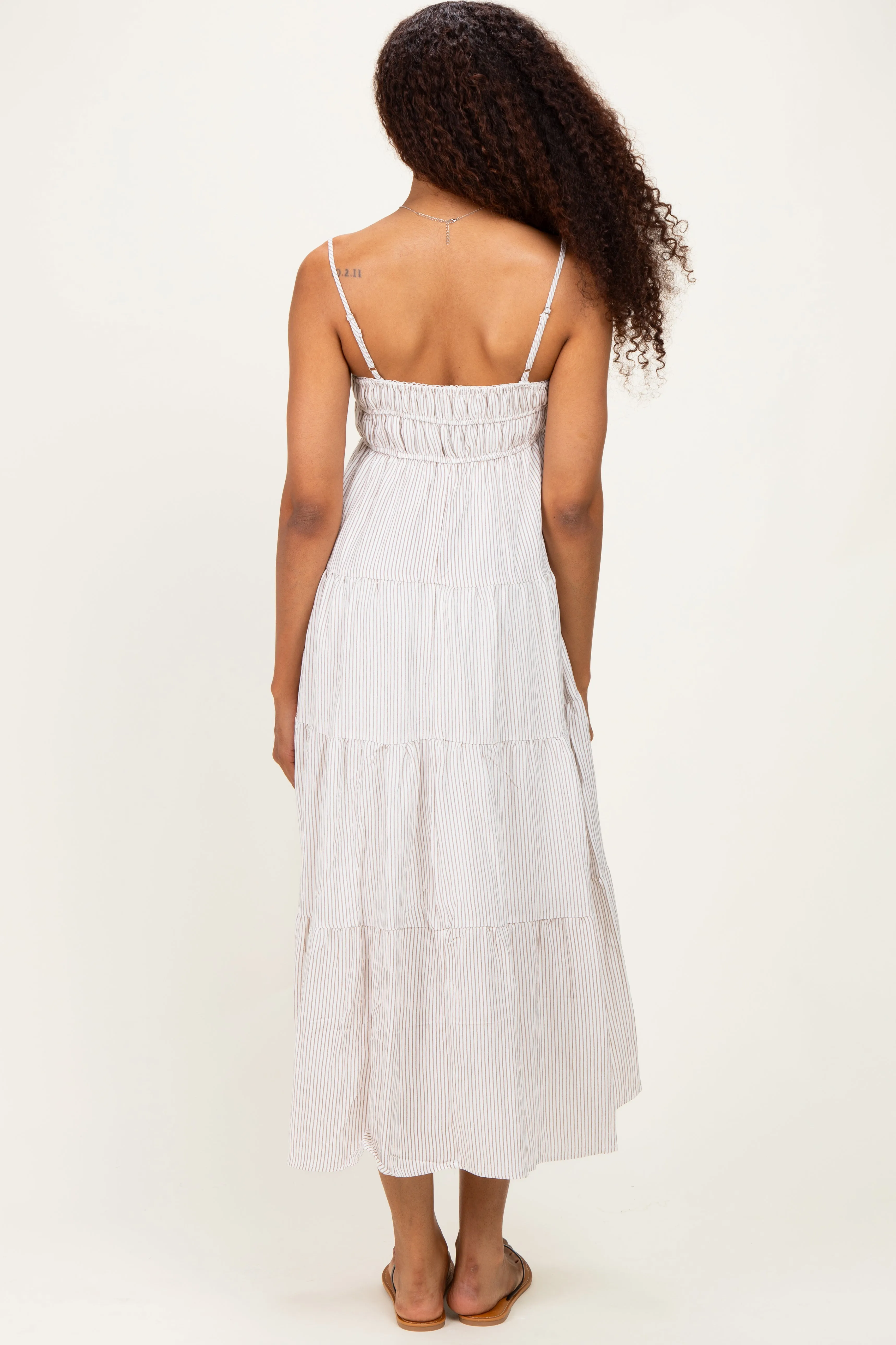 Mocha Striped Empire Waist Tiered Midi Dress sold by Pinkblush product image thumbnail 3