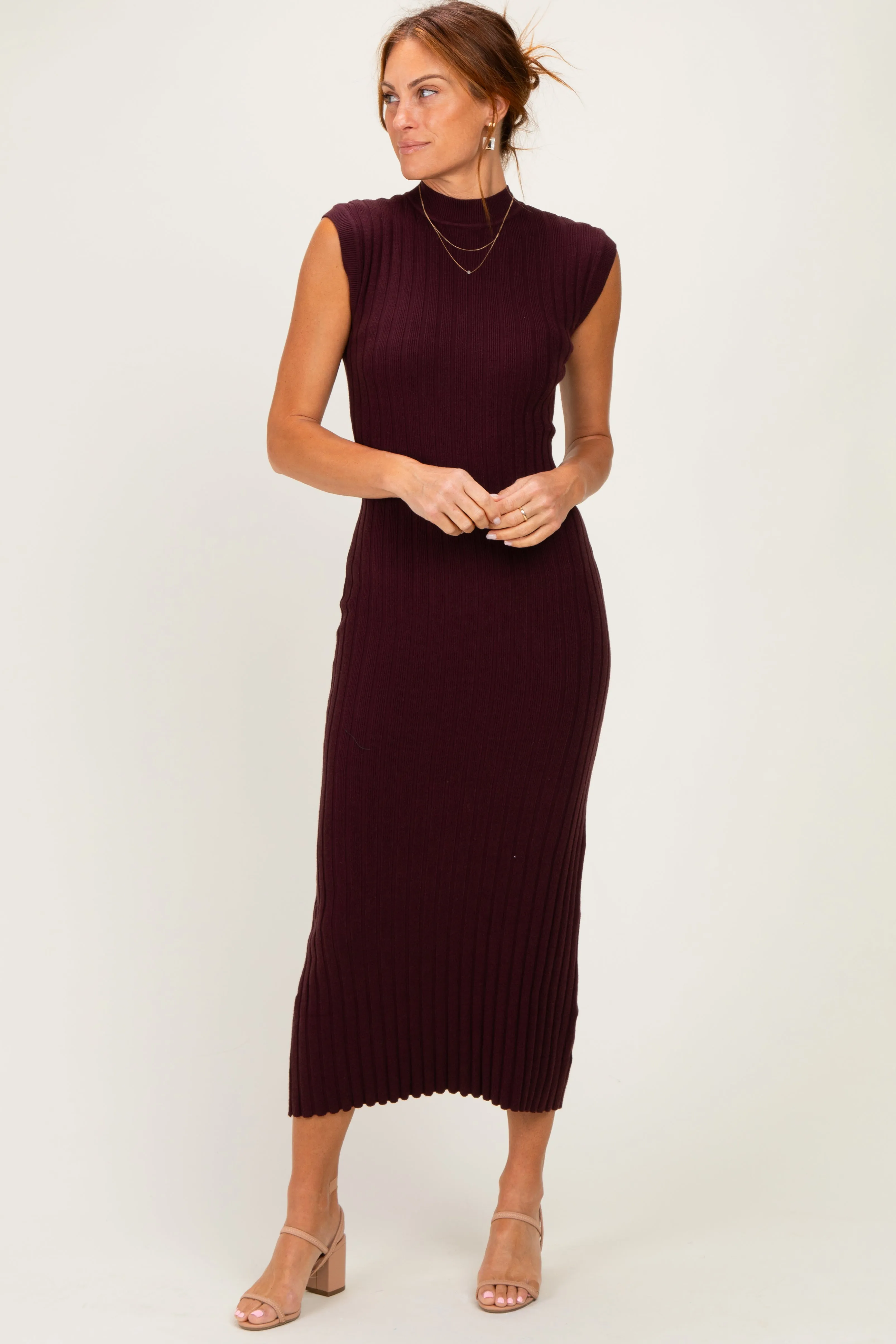 Burgundy Ribbed Knit Mock Neck Maternity Maxi Dress sold by Pinkblush product image thumbnail 4