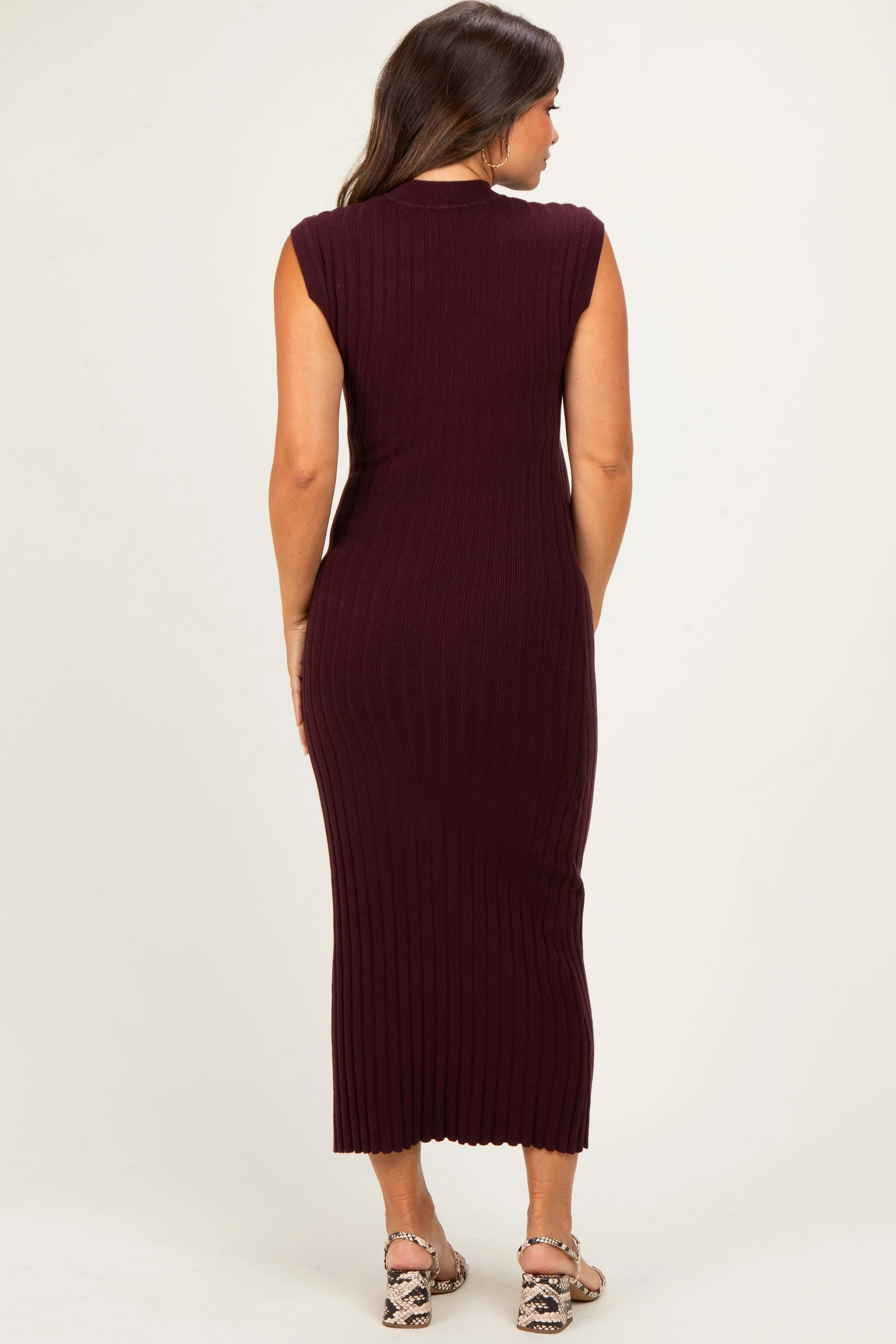 Burgundy Ribbed Knit Mock Neck Maternity Maxi Dress sold by Pinkblush product image thumbnail 3
