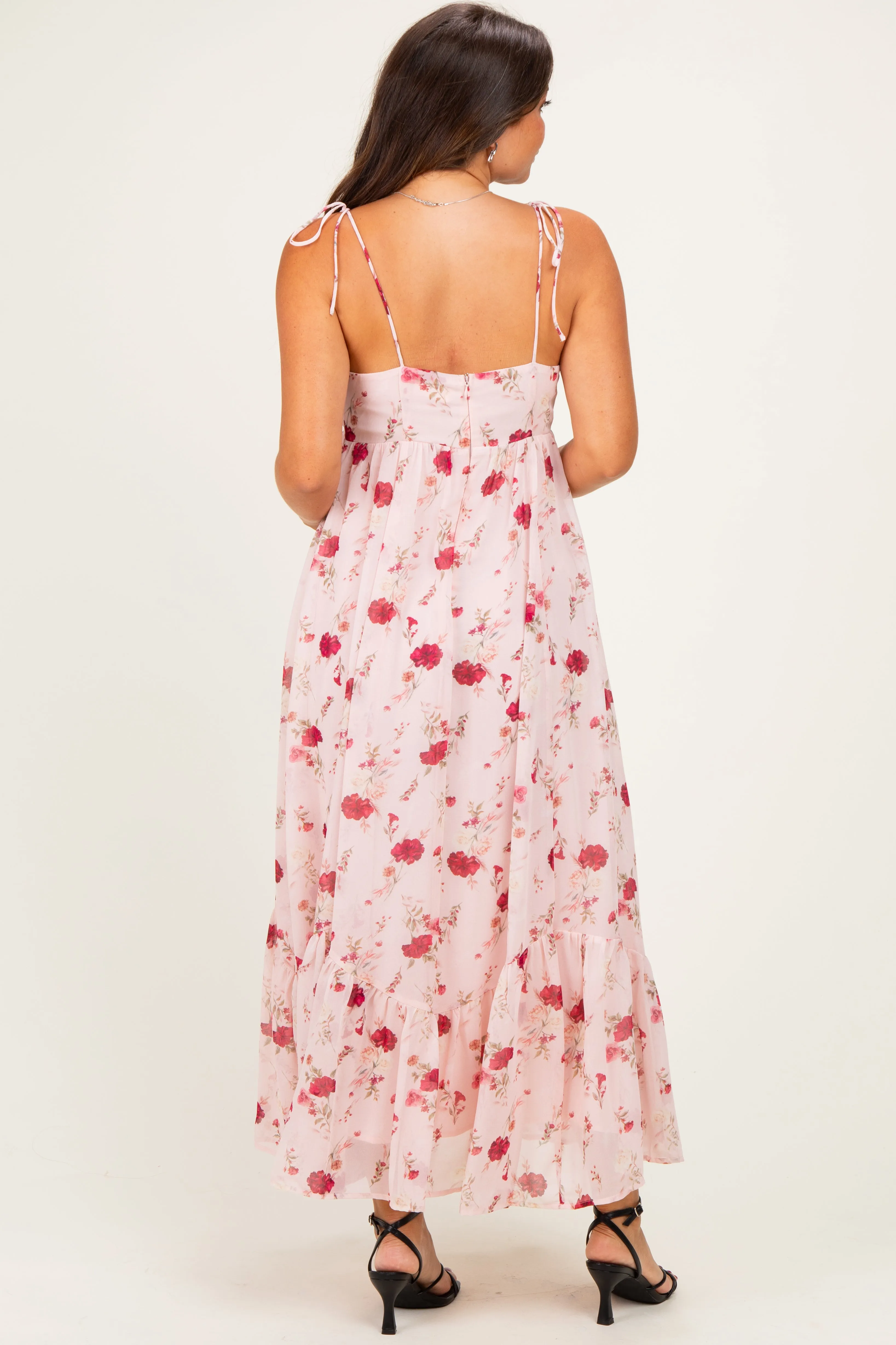 Pink Floral Shoulder Tie Ruffle Hem Maternity Maxi Dress sold by Pinkblush product image thumbnail 3