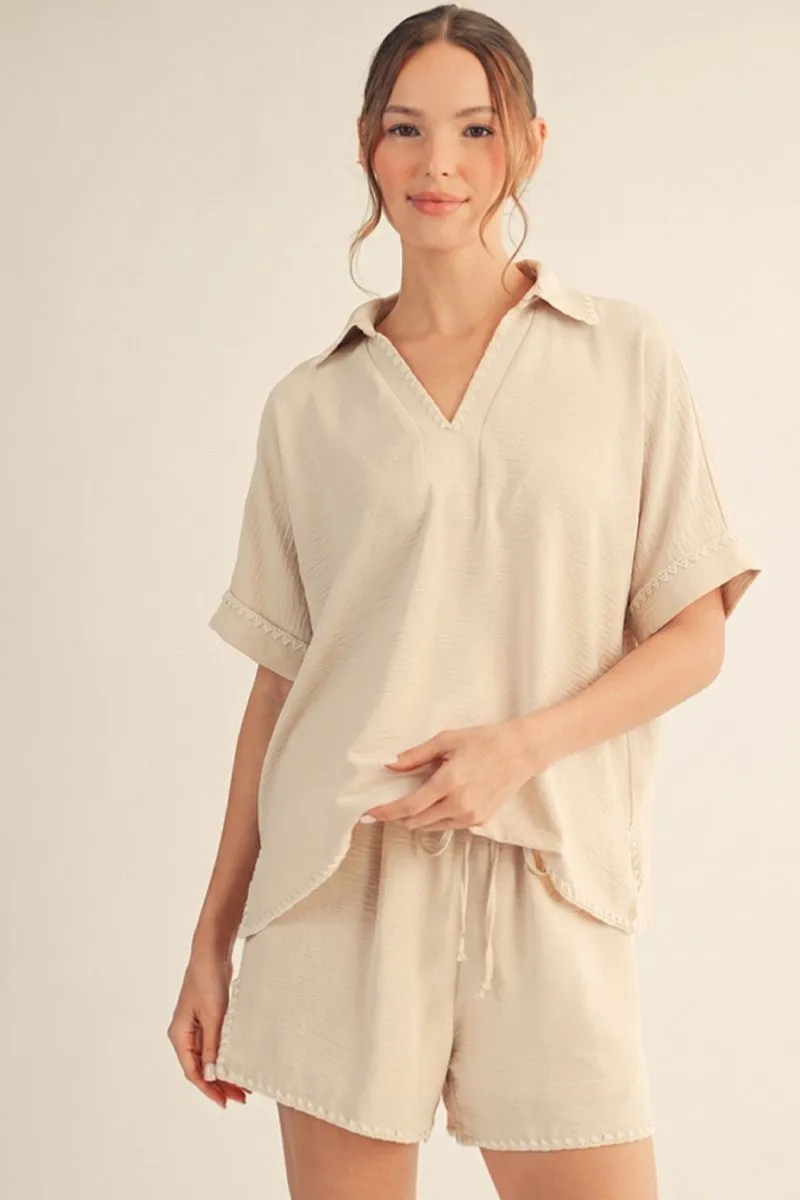 Oatmeal Embroidered Detail Collared Boxy Maternity Top sold by Pinkblush product image thumbnail 5